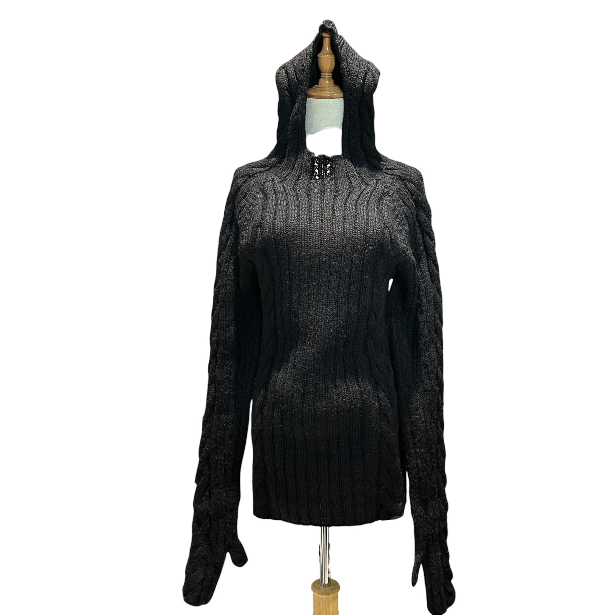 JUNYA WATANABE(ジュンヤワタナベ) 24AW Hand Glove Hooded Low Gauge Knit ハンド グローブ フーデッド ローゲージ ニット パーカー JN-N012 S ブラック AD2024