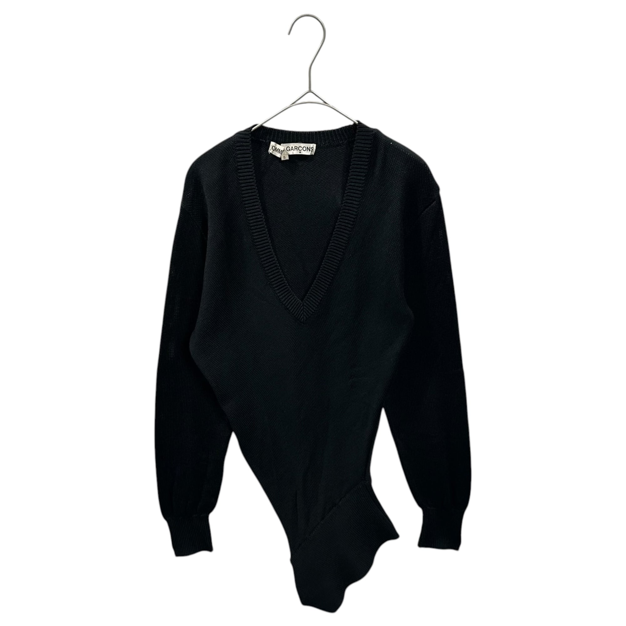 COMME des GARCONS(コムデギャルソン) 1980's V-neck Asymmetrical Silk Knit Vネック 変形 シルク ニット GN-11010S S ブラック AD表記無 80年代 アーカイブ シルク100%