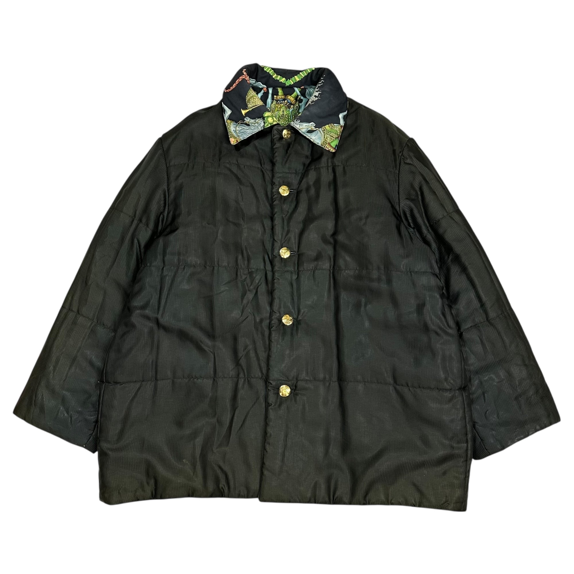 HERMES(エルメス) 90's Vintage LES FETES DU ROI SOLEIL 90年代 ヴィンテージ 太陽王の祝典 シルク スカーフ ジャケット 42 ブラック×グリーン エルメスジャポンタグ