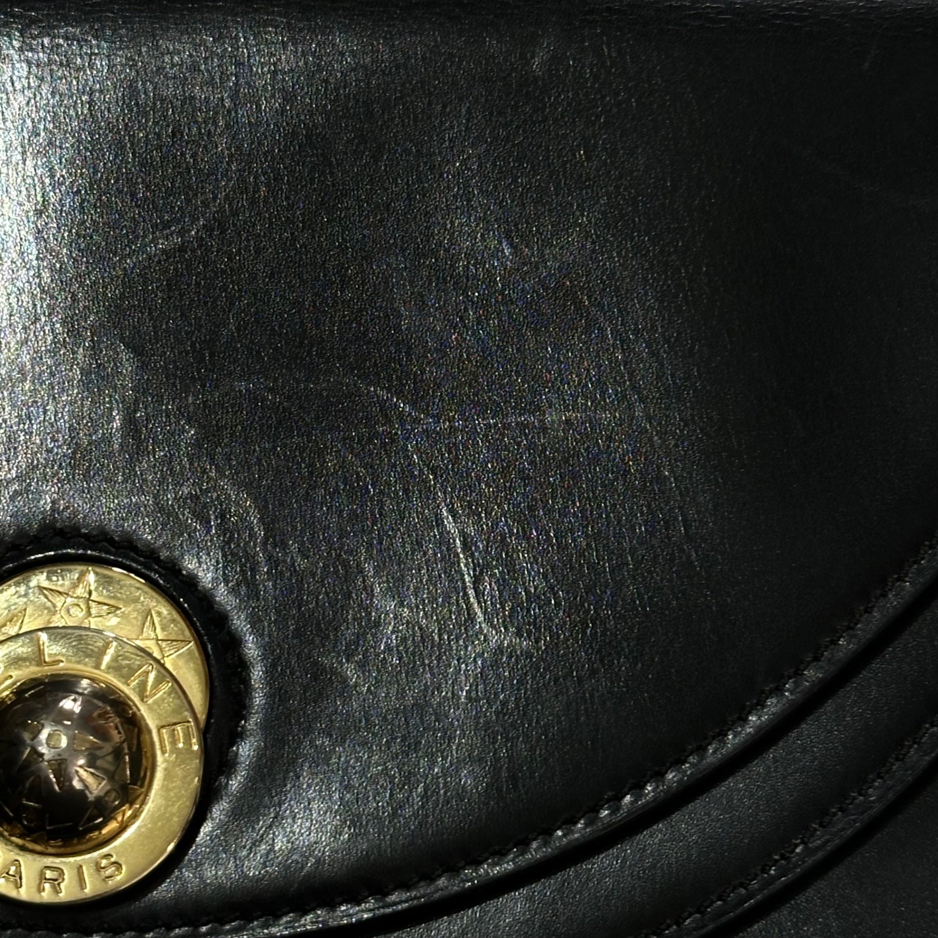 CELINE(セリーヌ) Star Ball Logo Shoulder Bag スターボール ロゴ ショルダー バッグ ブラック×ゴールド OLD ヴィンテージ 金金具 2WAY ハンド