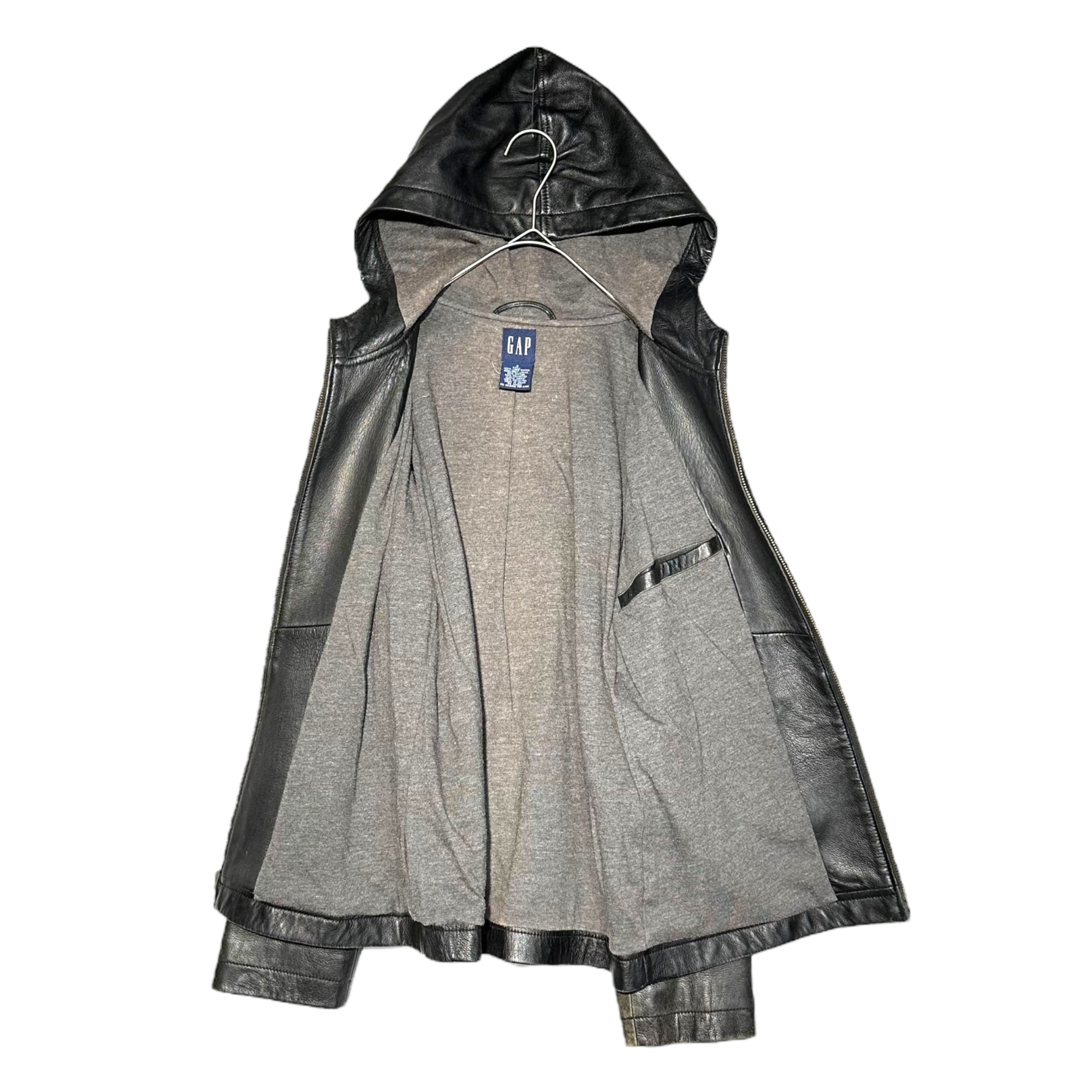 OLD GAP(オールドギャップ) 90's Nappa Leather Hoodie ナッパ レザー フーディ S ブラック ジャケット ジップ パーカー ヴィンテージ 古着 90年代