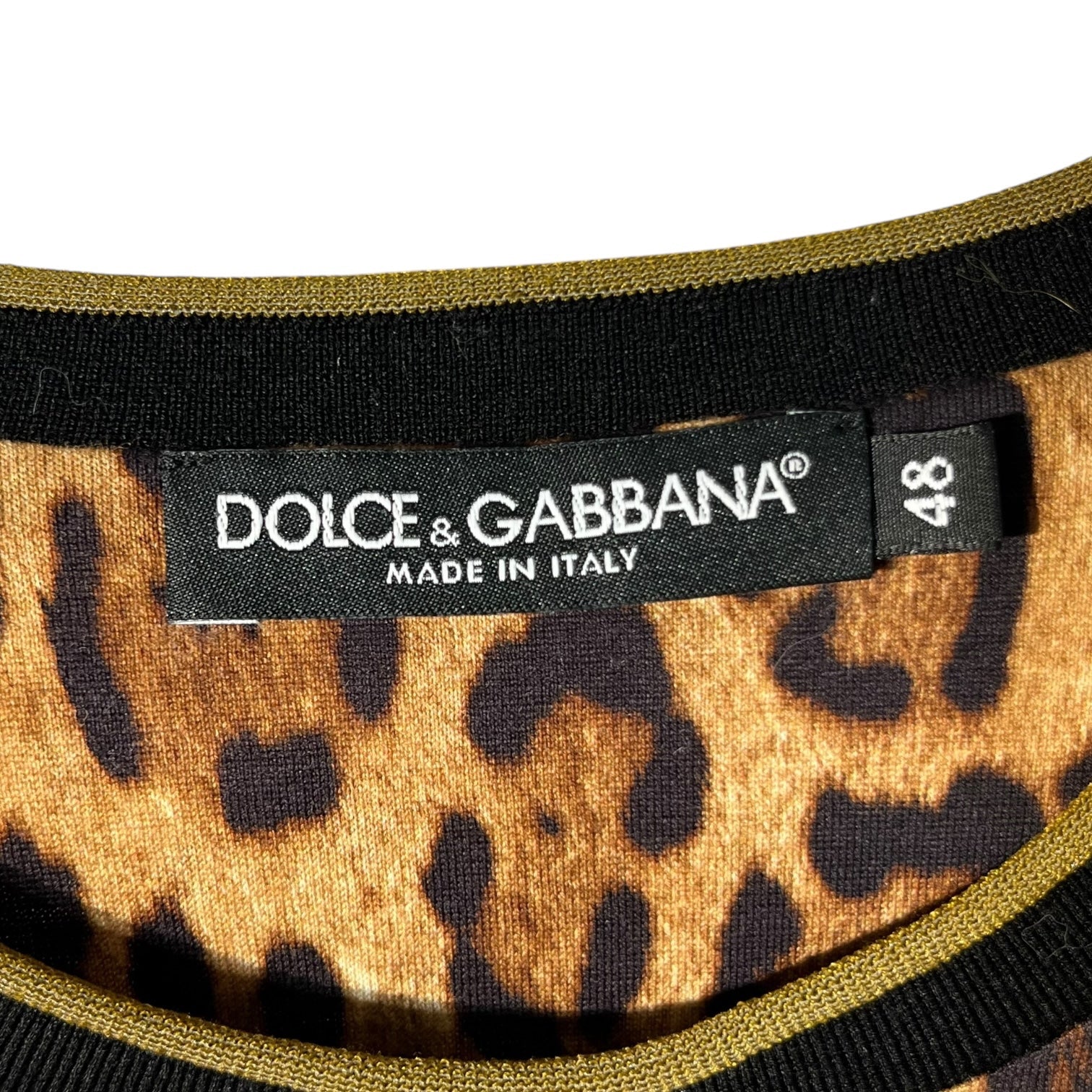 DOLCE&GABBANA(ドルチェ&ガッバーナドルガバ) Leopard and pineapple print T-shirt レオパード＆パイナップル柄 Tシャツ G8HA8T HP7EJ 48(L程度) ブラウン×ブラック