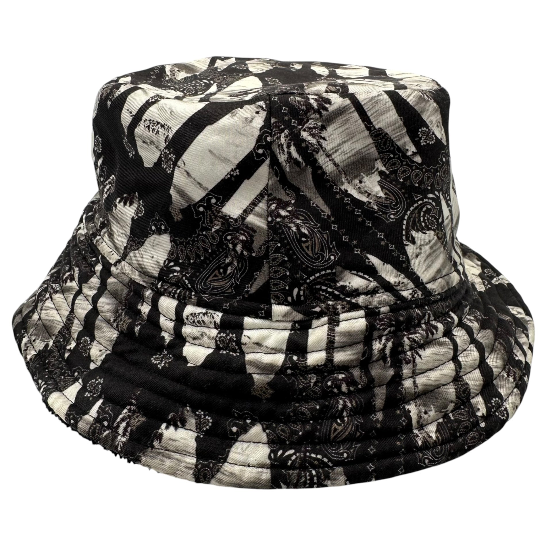 AMIRI(アミリ) BANDANA REVERSIBLE BUCKET HAT バンダナ リバーシブル バケット ハット グレー×ブラック シルク