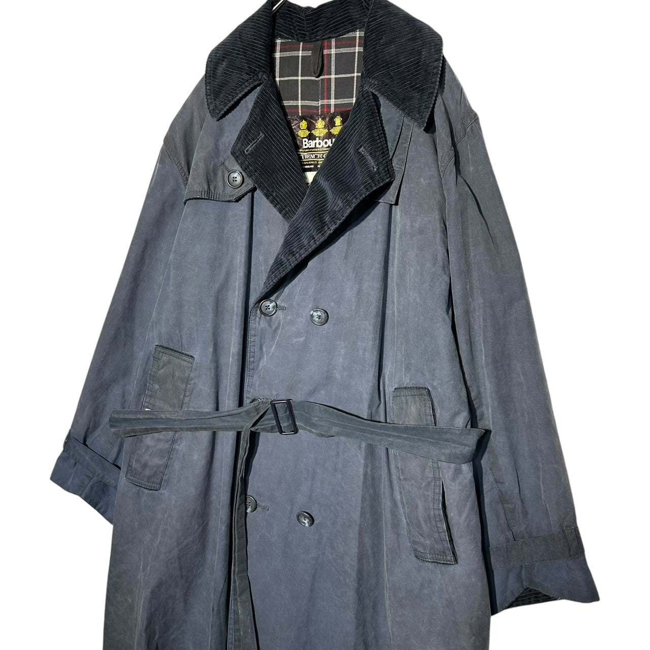 Barbour(バブアー) 90's Vintage Oiled TRENCH COAT ヴィンテージ オイルド ロング トレンチ コート C40(L程度) ネイビー 90年代 3ワラント