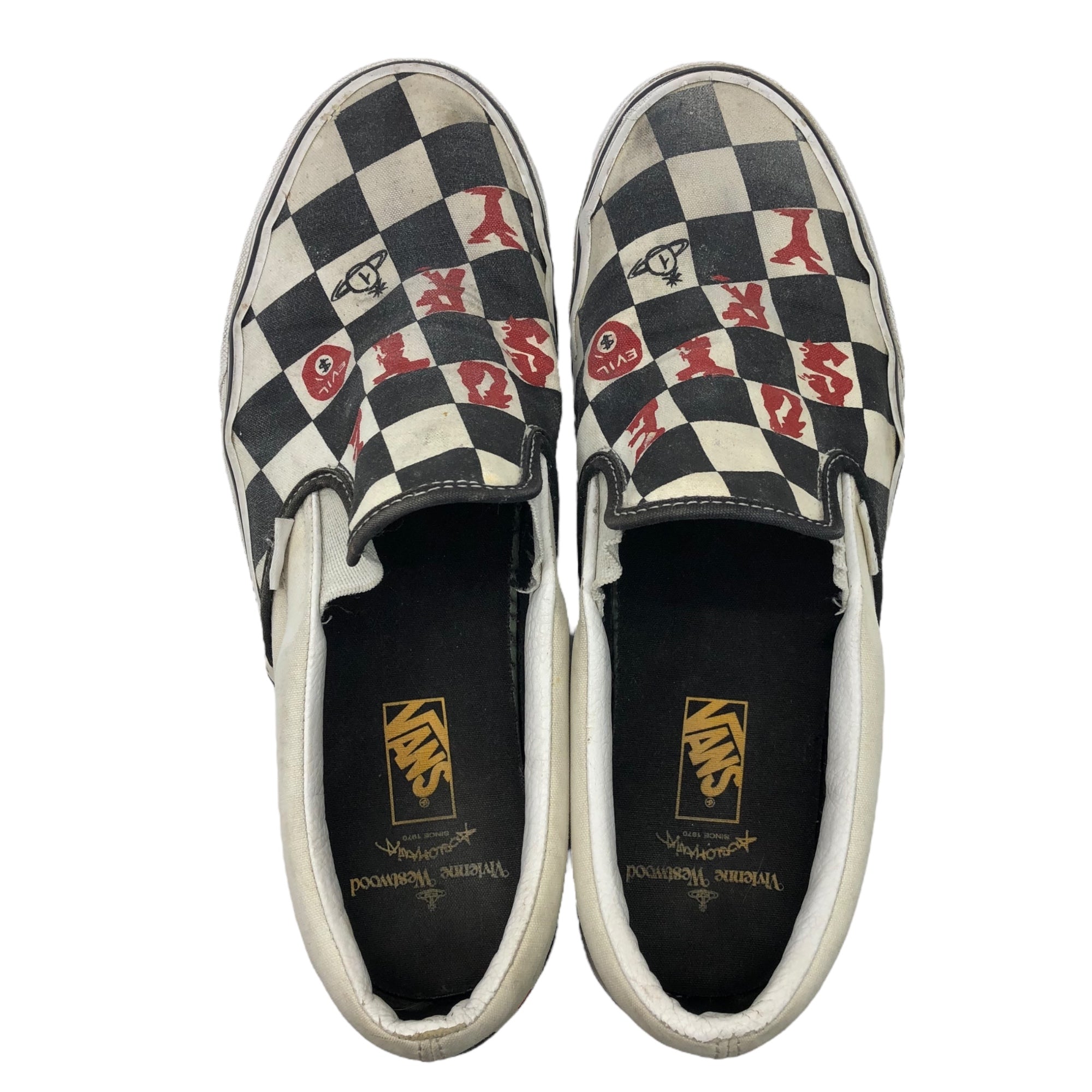 Vivienne Westwood×VANS(ヴィヴィアンウエストウッド×ヴァンズ バンズ) “DESTROY” Slip-On チェッカーフラッグ  スリッポン スニーカー チェック 507452 ブラック×ホワイト 28.5cm Anglomania コラボ