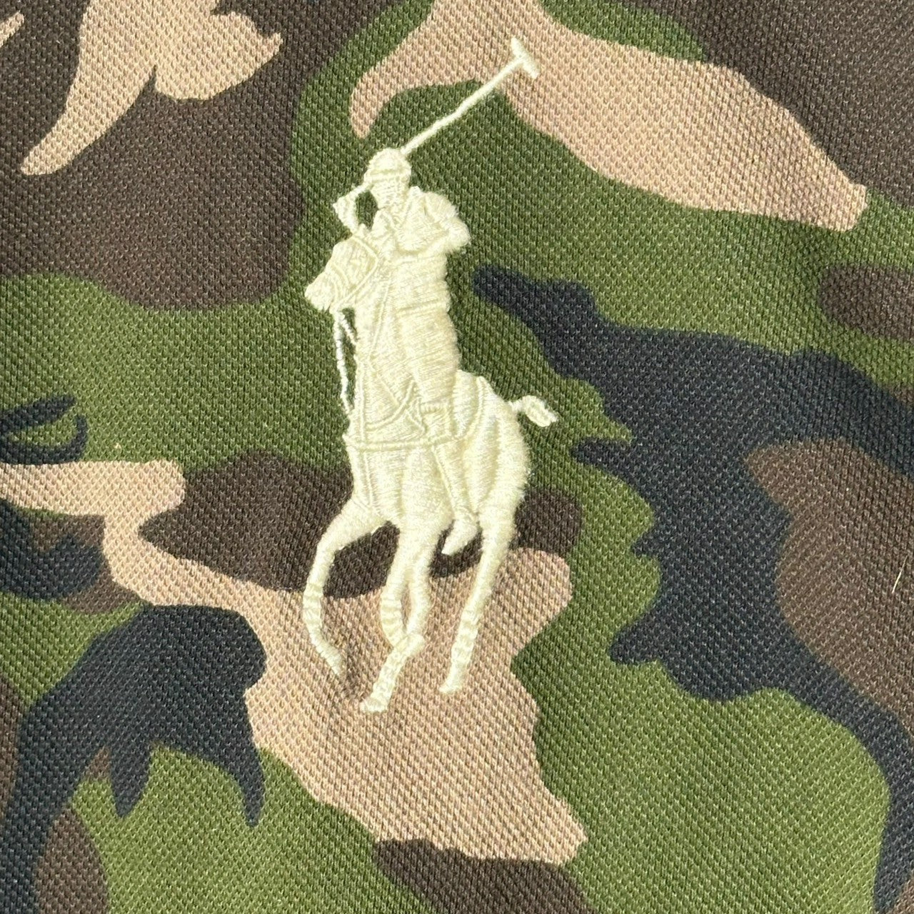 POLO RALPH LAUREN(ポロラルフローレン) Collar Stitching Big Pony Camouflage Short Sleeve Polo Shirt 襟ステッチ ビッグポニー カモフラ 半袖 ポロシャツ XL カーキ