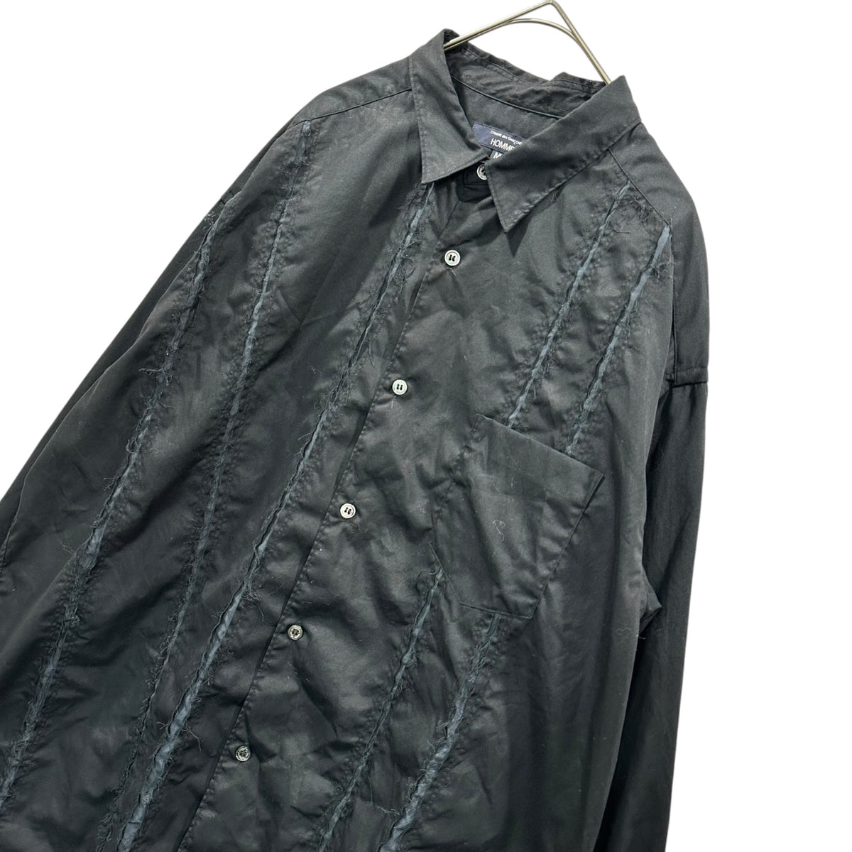 COMME des GARCONS HOMME(コムデギャルソンオム) 2025AW Cut-off Striped L/S Shirt カットオフ ストライプ 長袖 シャツ HP-B014 M ブラック
