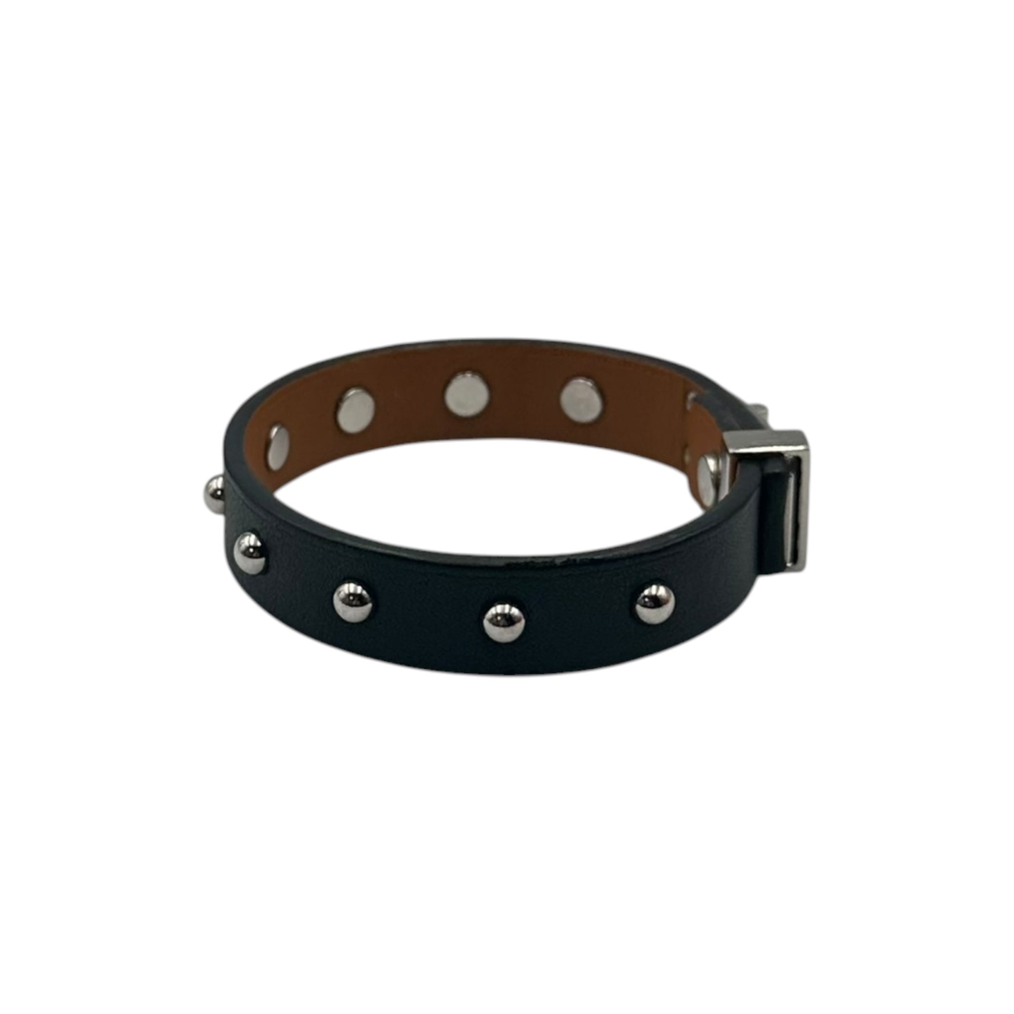 HERMES(エルメス) Mini Dog Clous Ronds Bracelet ミニ ドッグ クルーロン ブレスレット ブラック×シルバー X刻印 2016年製 レザー スタッズ