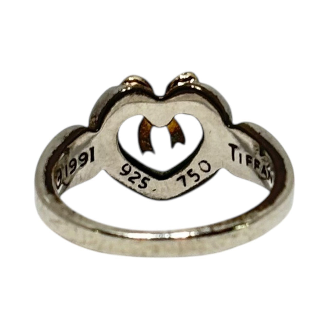 TIFFANY & CO.(ティファニー) 750 925 Open Heart Ribbon Ring オープン ハート リボン リング 9号 シルバー×ゴールド