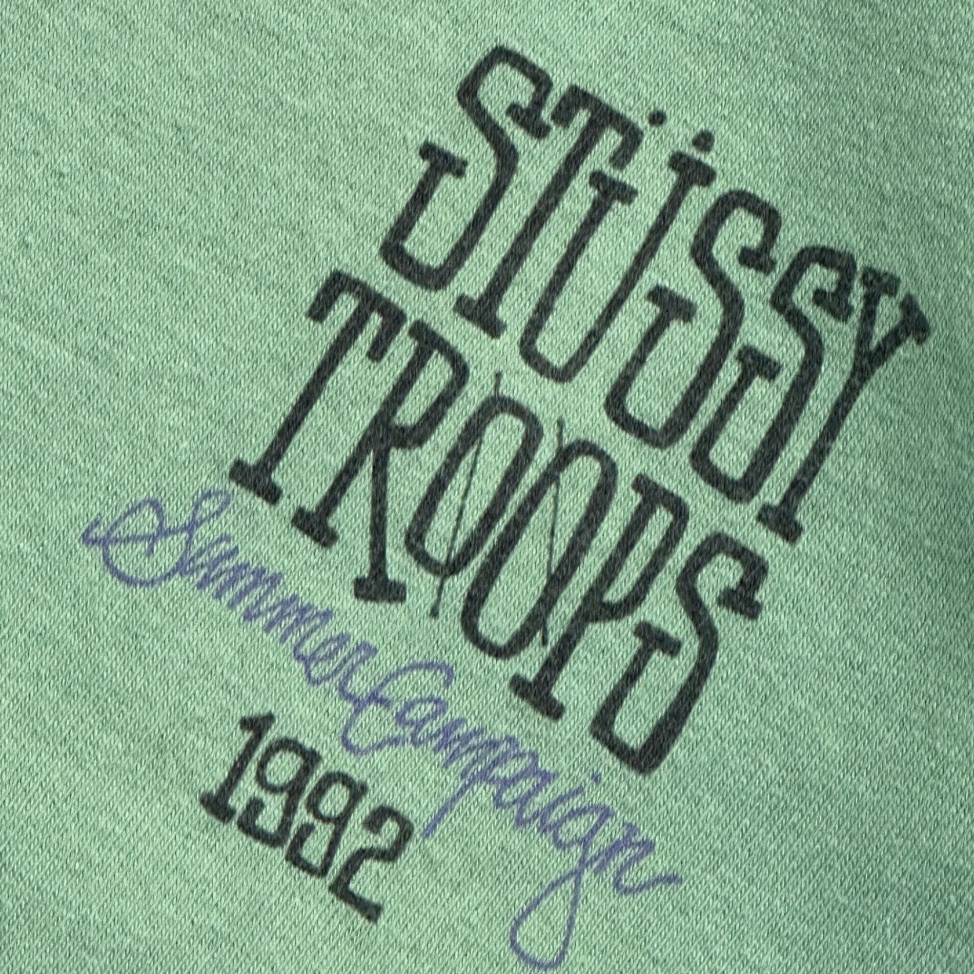 STUSSY(ステューシー) 90's ”STUSSY TROOPS 1992” TEE ヴィンテージ ロゴ Tシャツ XXL グリーン OLD オールド 90年代