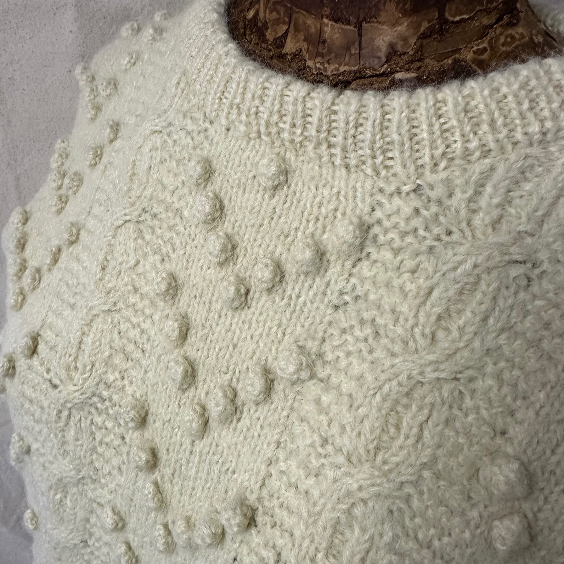 VINTAGE(ヴィンテージ) Peruvian Made Alpaca 100% Popcorn Knit ペルーメイド アルパカ100% ポップコーン ニット FREE(Sサイズ相当) アイボリー