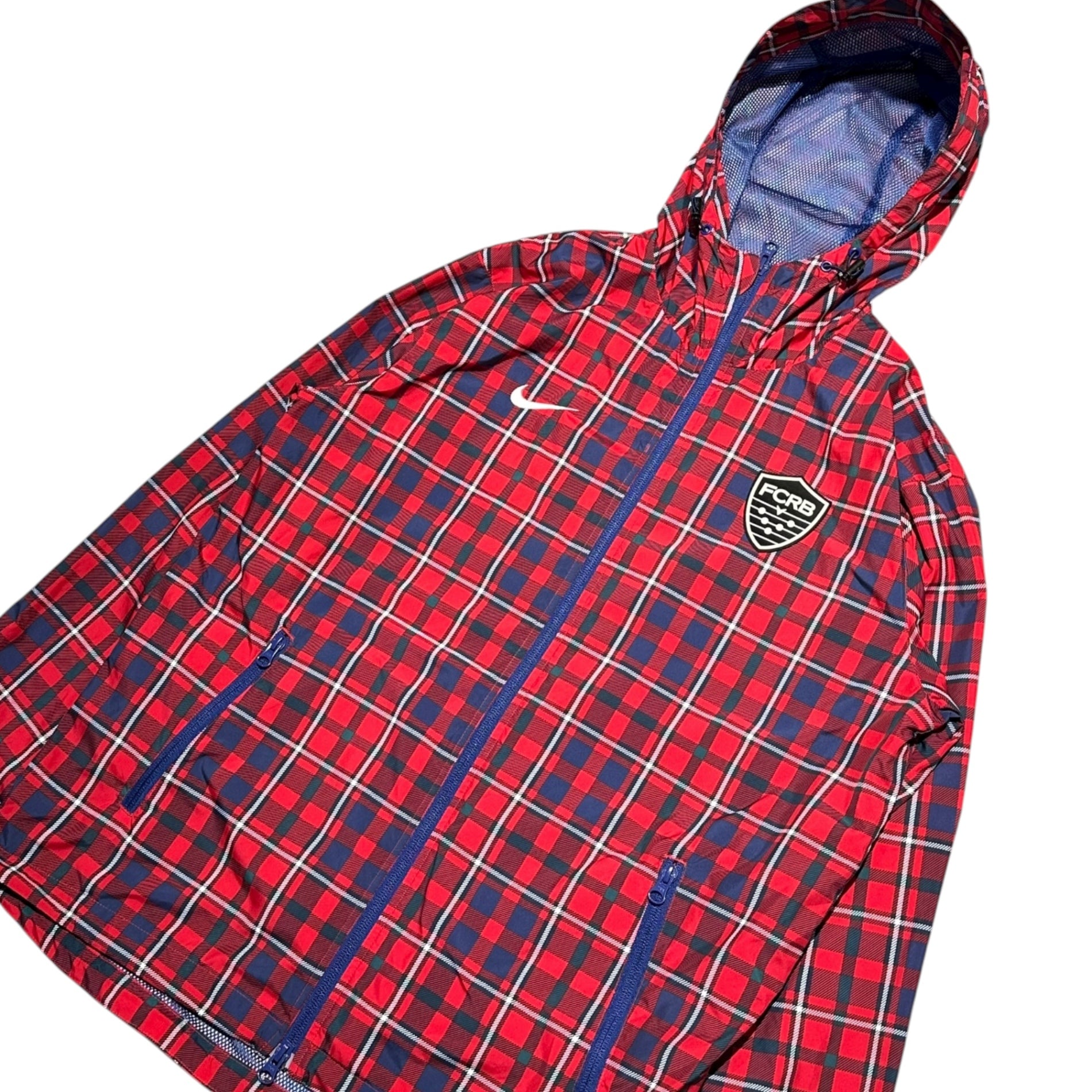 F.C.Real Bristol FCRB(エフシーレアルブリストル) 12SS Checkered Zip-Up Poly Hoodie チェック柄 ジップアップ ポリ フーディー パーカー SP121003A40 M レッド×ブルー
