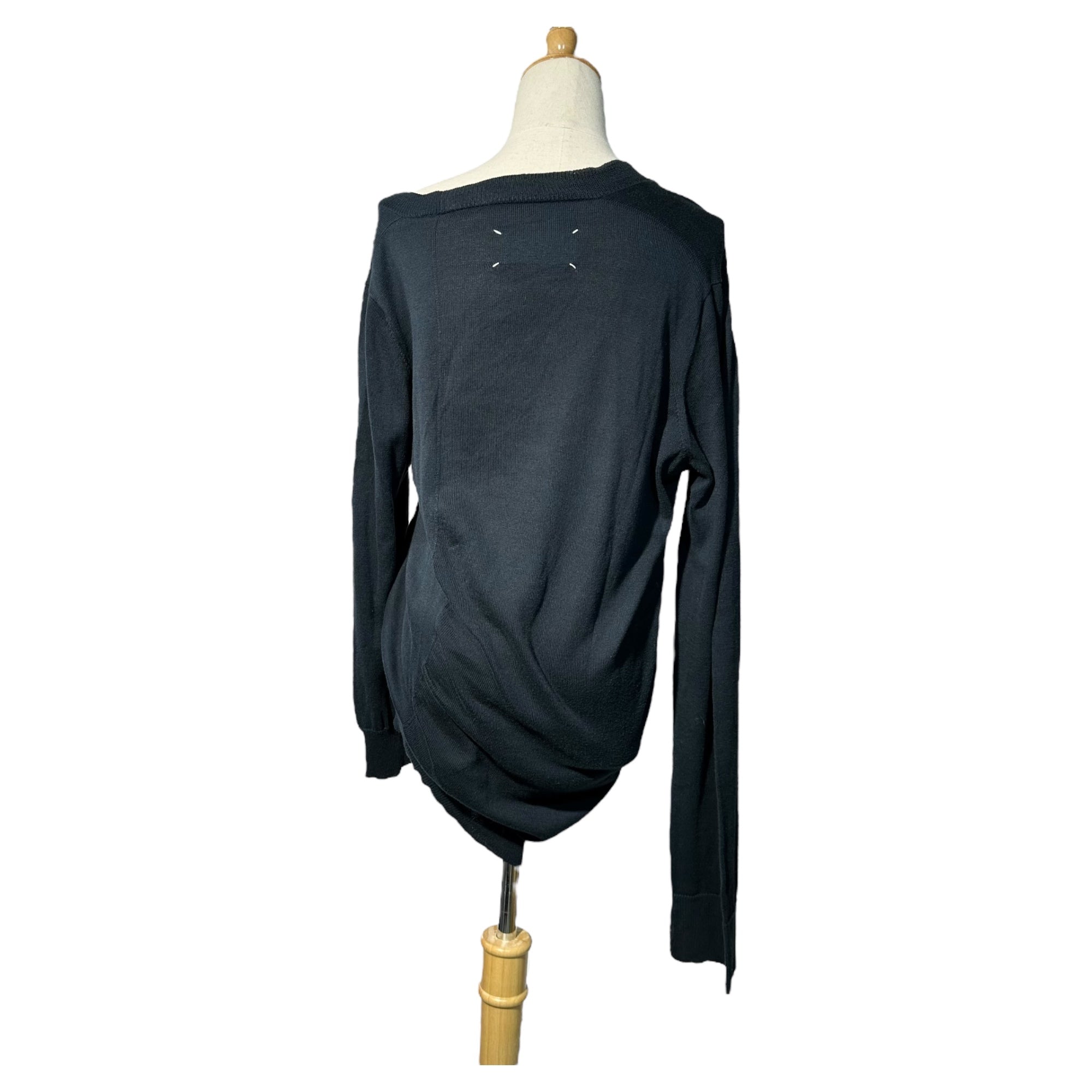 Maison Martin Margiela(メゾン マルタンマルジェラ) 05SS “Distorted” V-neck L/S knit 本人期 歪み Vネック コットン 長袖 ニット XL ネイビー 00’s アーカイブ
