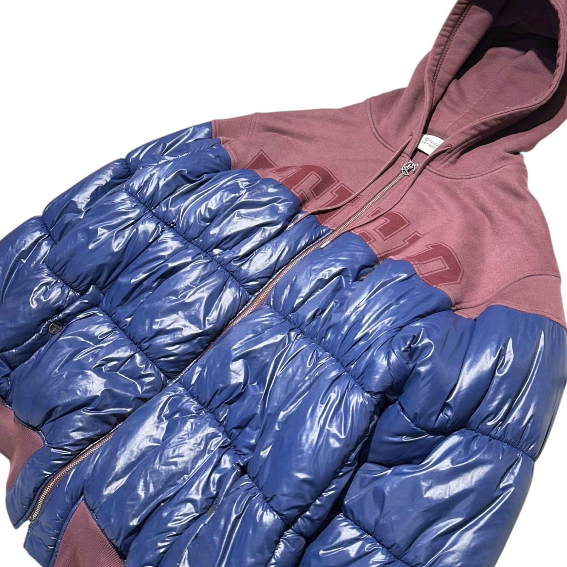 TELFAR(テルファー) Insulated Docking Zip-Up Hoodie 中綿 ドッキング ジップアップ パーカー フーディ fw20-pf-03-0xbl FREE バーガンディ×ブルー