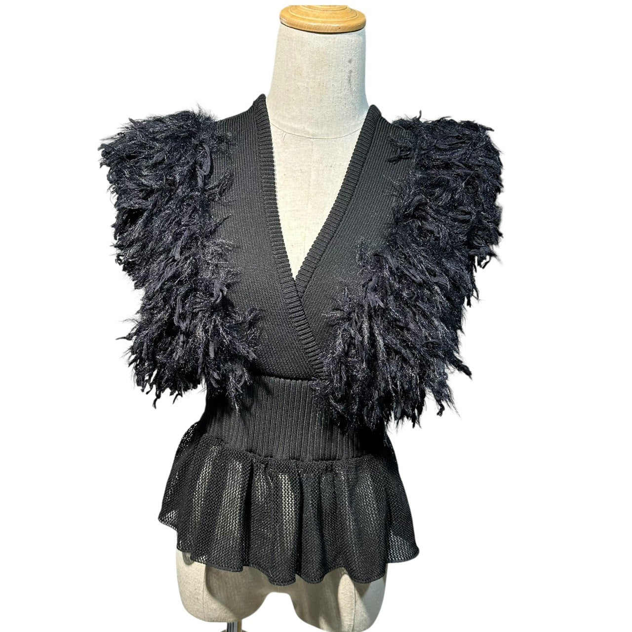LEINWANDE(ラインヴァンド) Patchwork Fringe Top パッチワーク フリンジ ニット ビスチェ 0221030502 FREE ブラック ベスト