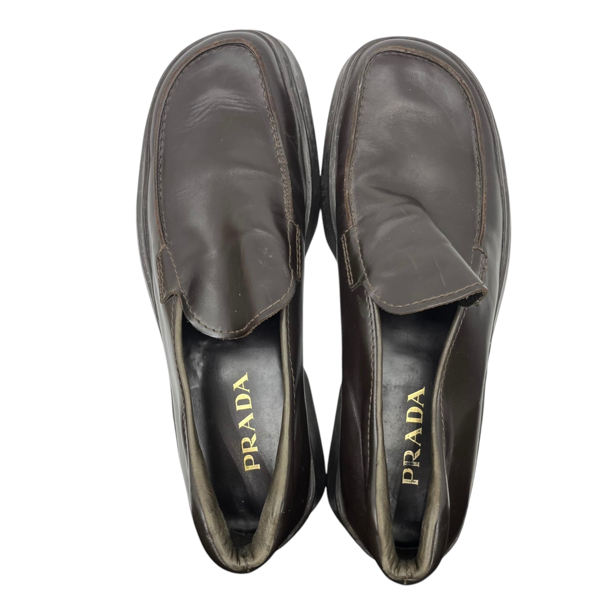 PRADA(プラダ) 00's  Square toe platform leather loafers スクエアトゥ 厚底 レザー ローファー 9(27cm～27.5程度) ブラウン シューズ 革靴