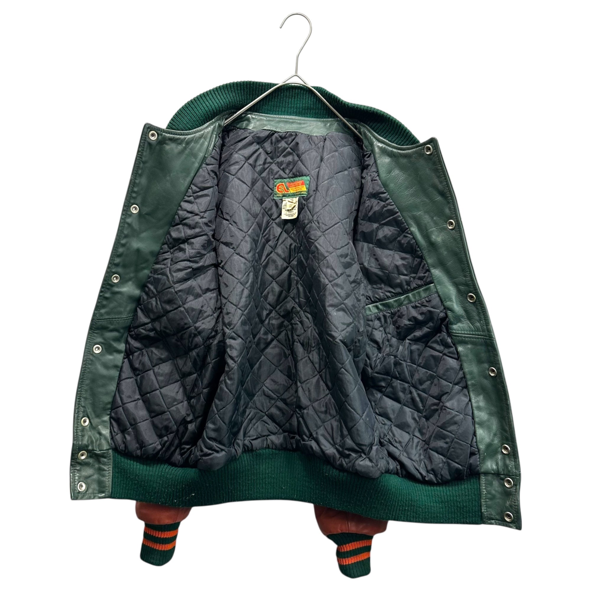 EXPORT LEATHER GARMENTS(エクスポートレザーガーメンツ) 90's CANADA made Leather Stadium Jacket レザー スタジアム ジャケット 36 グリーン×レッド 推定90年代 ヴィンテージ スタジャン ブルゾン