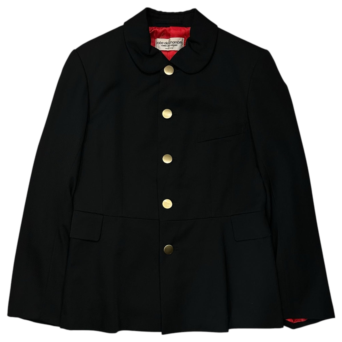 robe de chambre COMME des GARCONS(ローブドシャンブルコムデギャルソン) 1999AW Short Coat with Gold Buttons and Round Collar 金ボタン 丸襟 ショートコート RJ-100030 FREE ブラック×レッド 90's 90年代 AD1999 アーカイブ