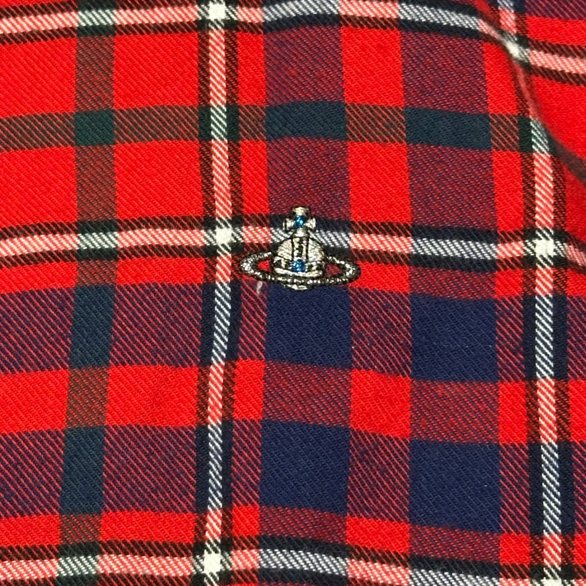 Vivienne Westwood MAN(ヴィヴィアンウエストウッドマン) One-point Check L/S Neck Shirt ワンポイント チェック 長袖 ネルシャツ VW-CR-83745 44(XS程度) レッド×ネイビー
