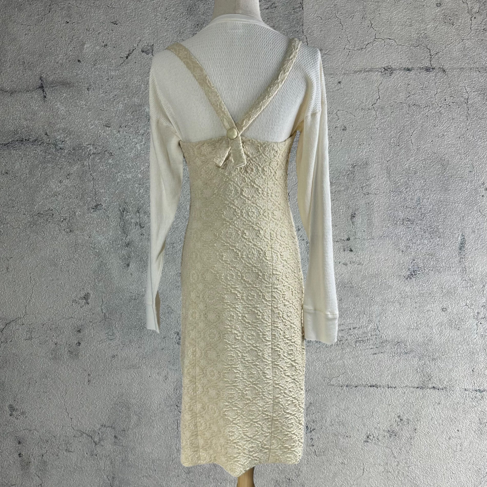 Euro Vintage(ヨーロッパヴィンテージ) Pivoine_70's~ cotton jacquard suspender dress/コットンジャガードサスペンダーワンピース 42(Mサイズ程度) ベージュ