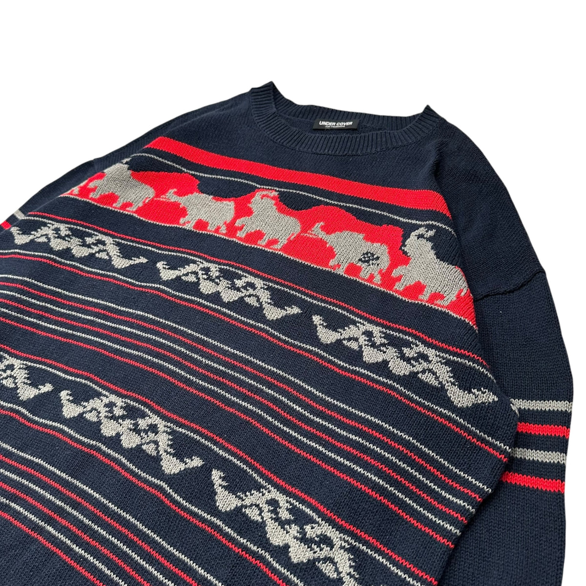 UNDERCOVER(アンダーカバー) 1997SS ”ELEPHANT” Nordic cotton-mix knit ノルディック コットン ミックス ニット UC-7S-KN-01 ネイビー×レッド ELEPHANT期 90's 90年代