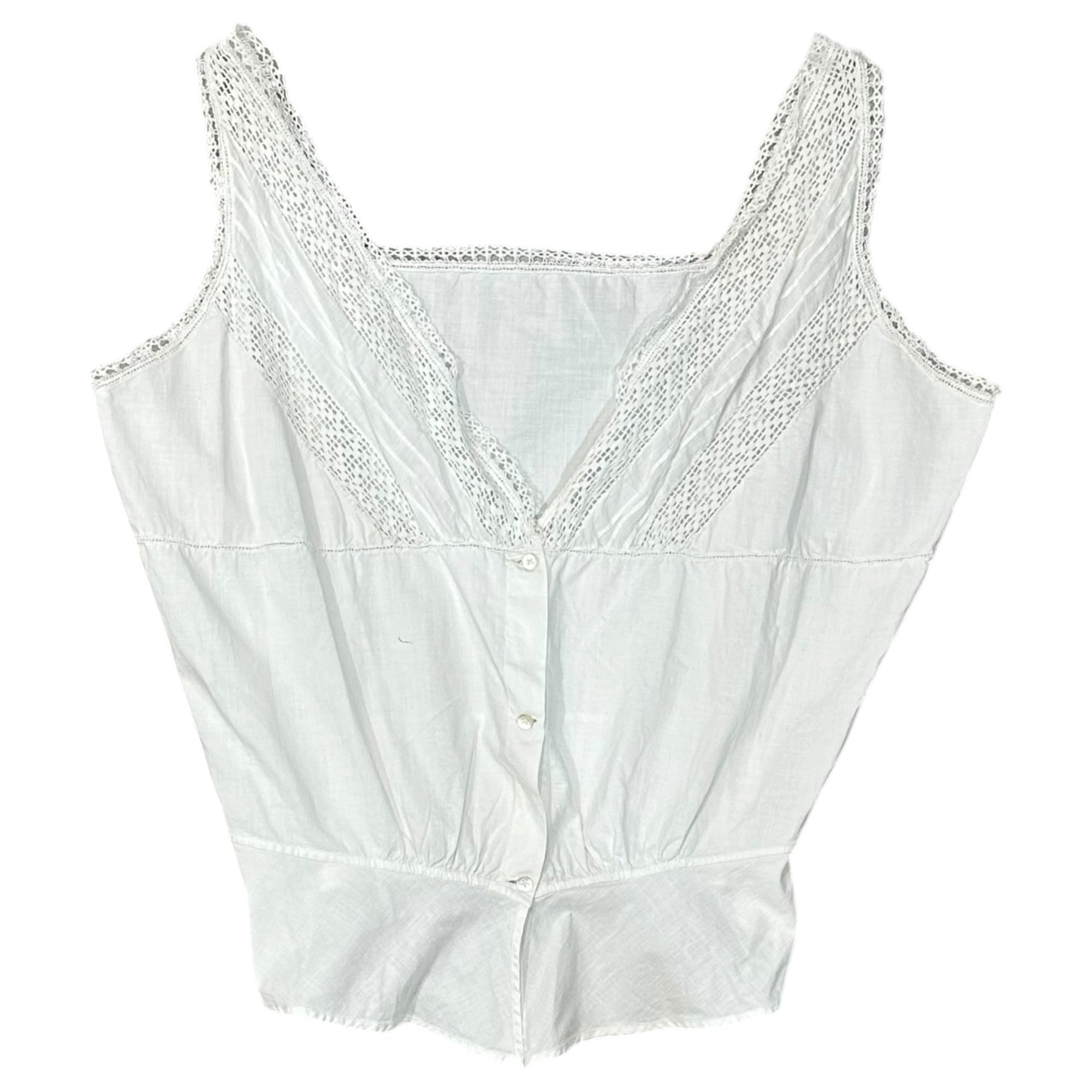 Euro antique(ヨーロッパアンティーク) 1900’s~ crochet lace decorated white cotton corset cover 手編みクロッシェレースのコルセットカバー ブラウス 表記無(M~L程度) ホワイト 20世紀初頭