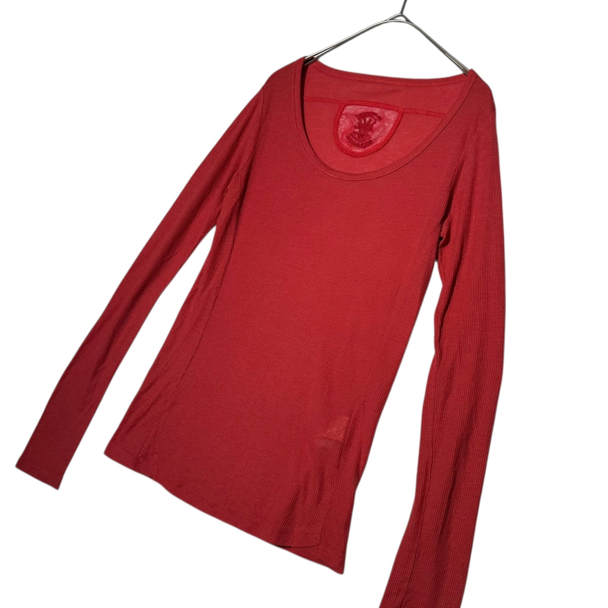 MARITHE FRANCOIS GIRBAUD(マリテフランソワジルボー) 00's Mesh Logo Long-Sleeve T-Shirt メッシュ ロゴ 長袖 カットソー F7-6079 S レッド Y2K