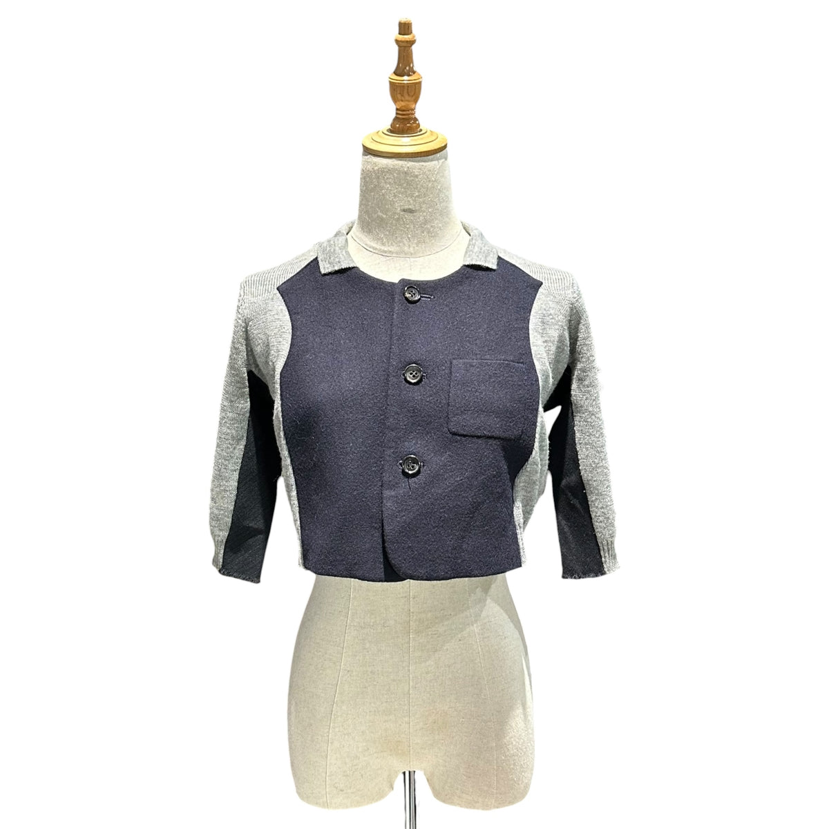 COMME des GARCONS(コムデギャルソン) 1993AW Melton Patchwork Knit Jacket メルトン 切替 ニット ジャケット GJ-040300 FREE グレー×ネイビー AD1993 90s アーカイブ
