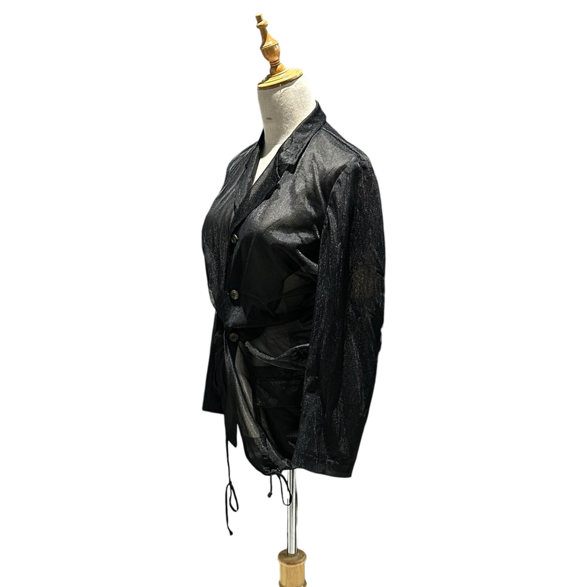 COMME des GARCONS(コムデギャルソン) 1991SS Sheer Asymmetrical Drawstring Button-Front Jacket シアー 変形 ドローコード ボタン ジャケット GJ-05006S S ブラック AD1990 90s アーカイブ 珍品