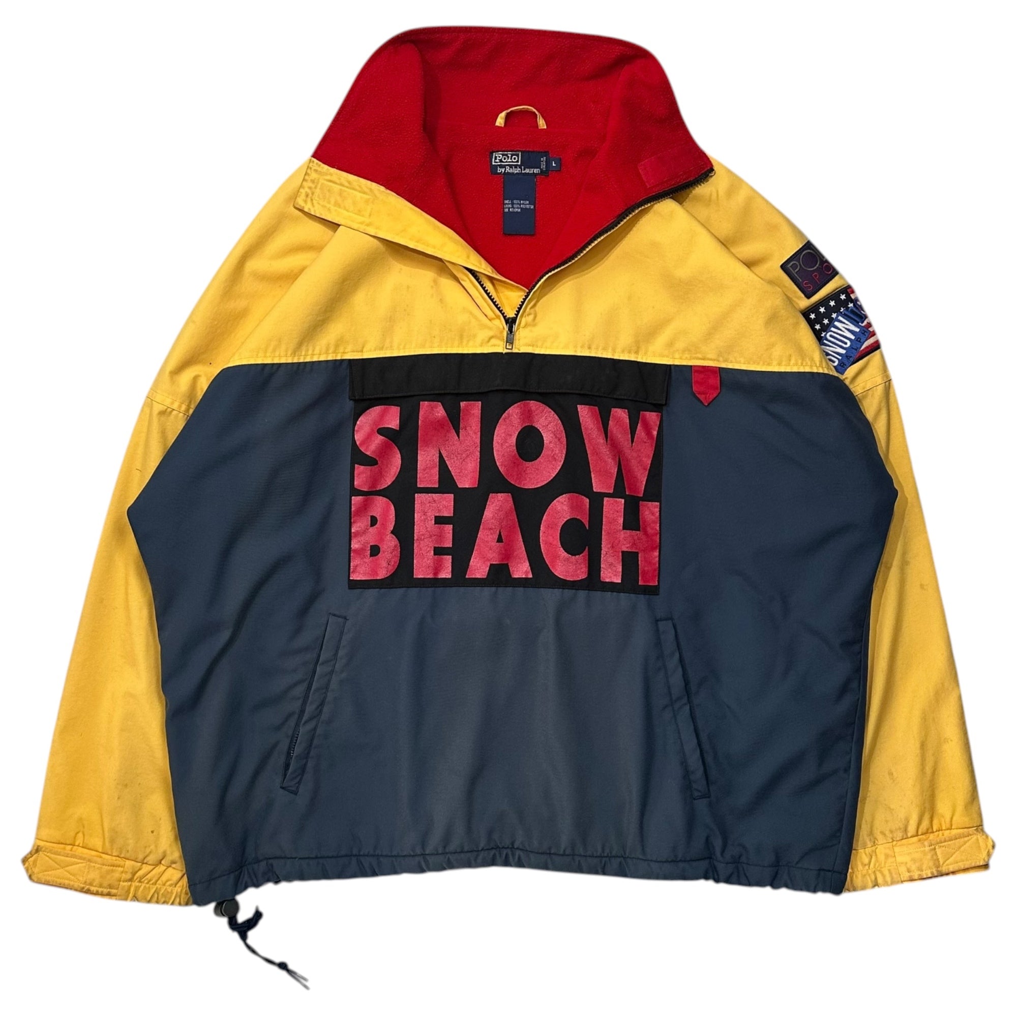 POLO RALPH LAUREN(ポロラルフローレン) 90's original "snow beach" Anorak jacket オリジナル スノー ビーチ アノラック ジャケット  L イエロー×レッド 1993 90年代 ヴィンテージ 稀少品