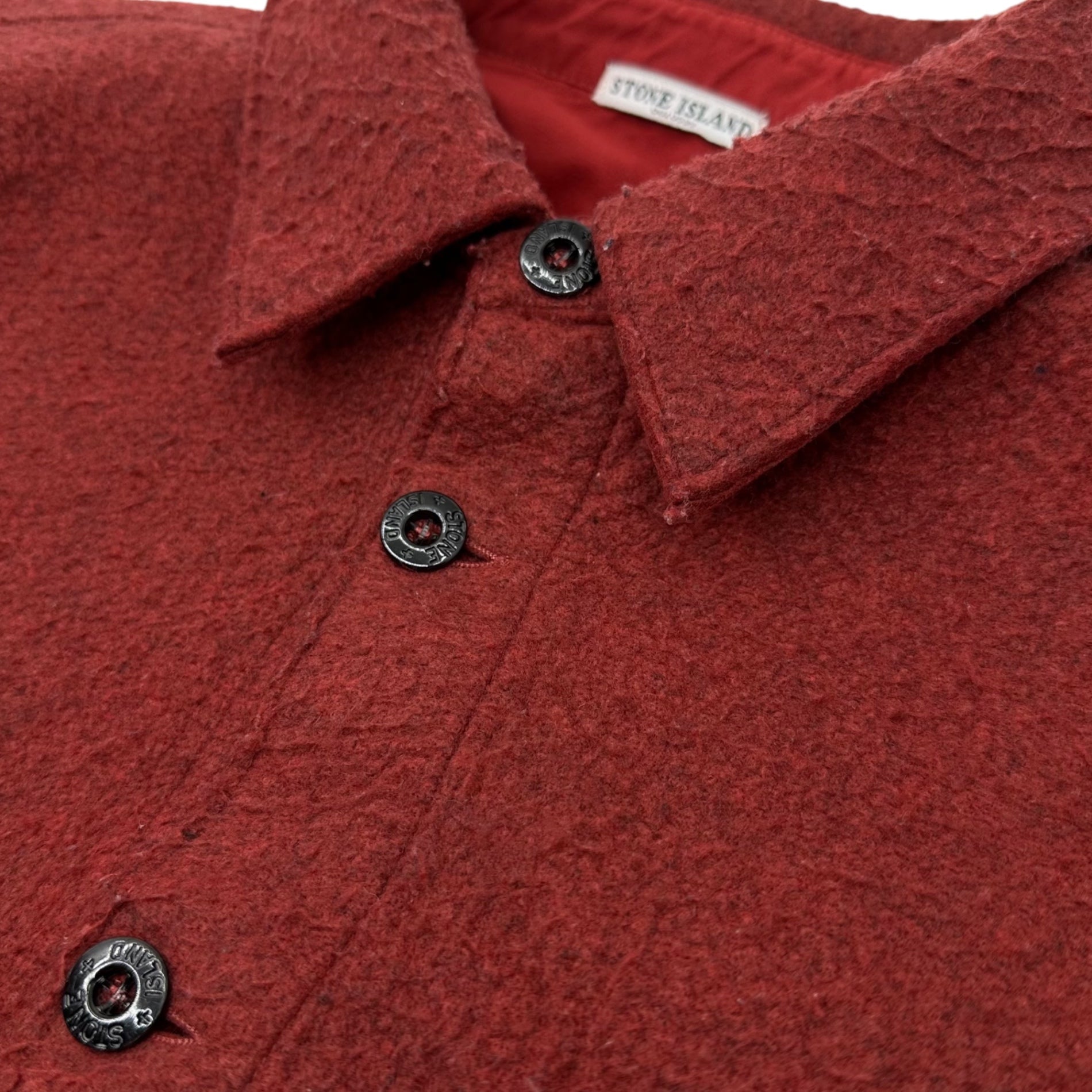 STONE ISLAND(ストーンアイランド) 06AW Polyester Felt Logo Embroidery L/S Shirt ポリエステル フェルト ロゴ 刺繍 長袖 シャツ 45151319 XL レッド 00's アーカイブ ジャケット