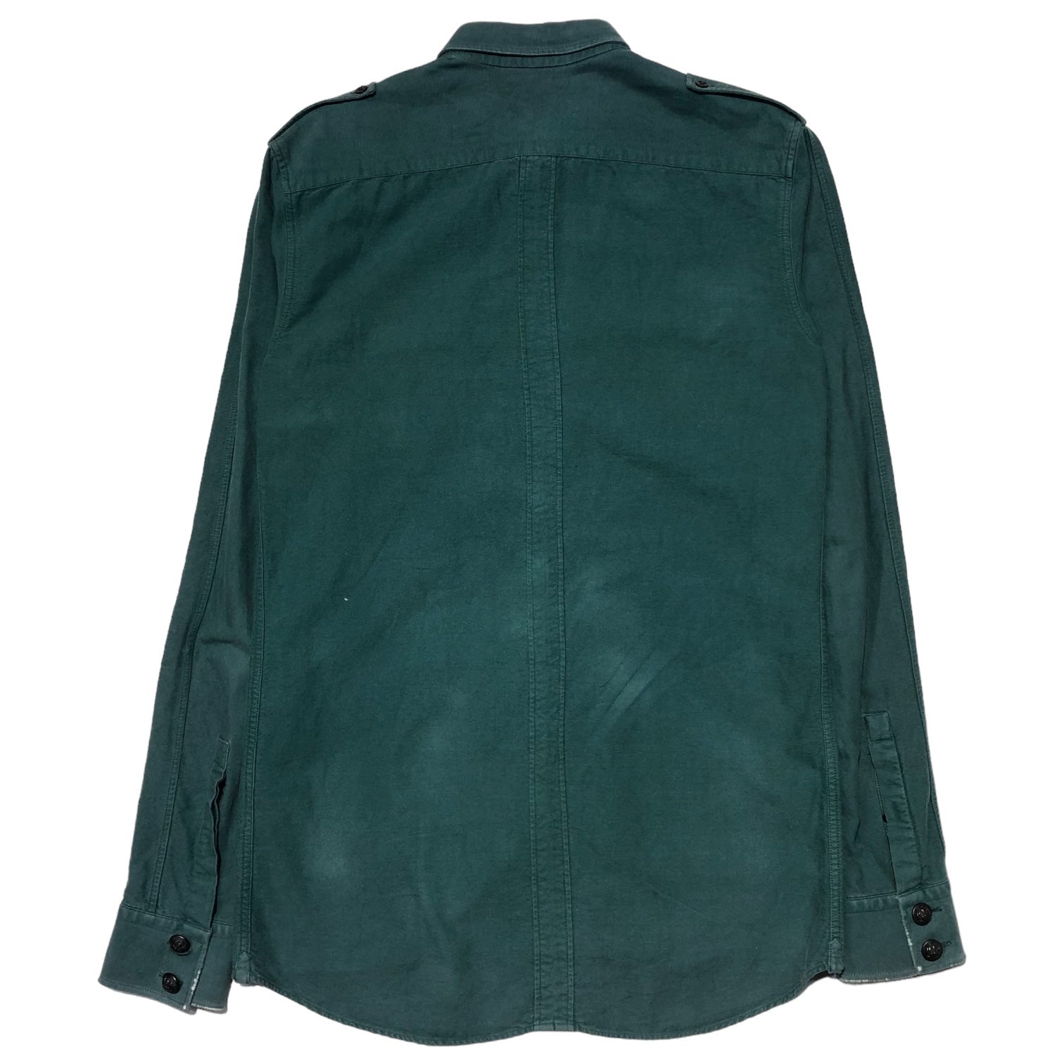 BALMAIN(バルマン) 00's epaulette cotton shirt エポレット ミリタリー コットン 比翼 長袖 シャツ 14 1/2 37(S程度) グリーン フランス製