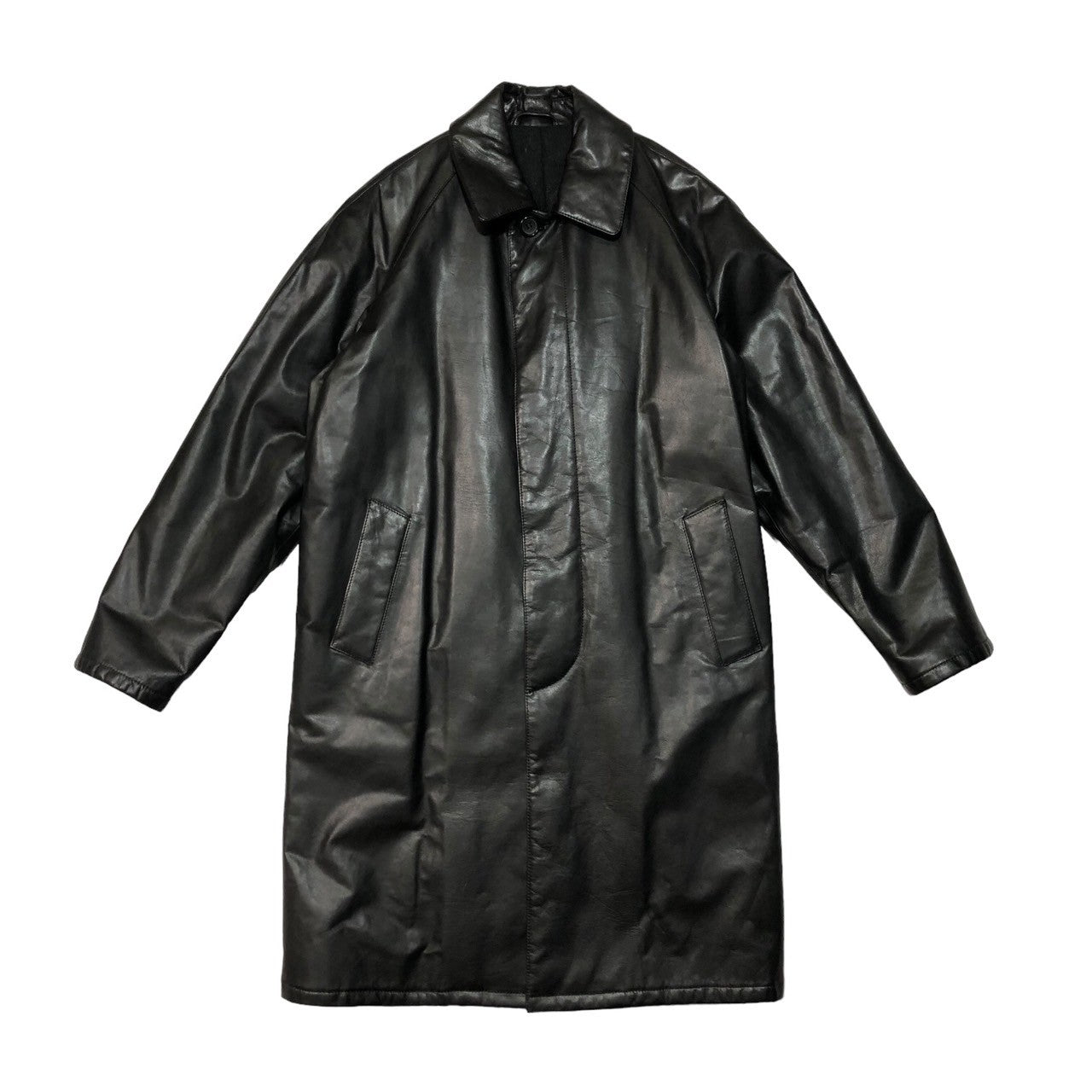 Salfra(サルフラ) 90's leather stainless steel collar coat レザー ステンカラー コート ロング 46(M程度) ブラック 90年代 イタリア製
