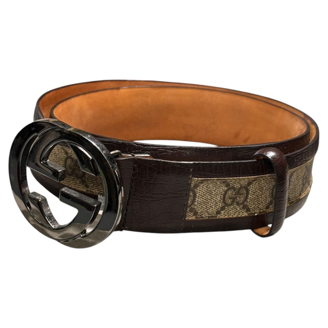 GUCCI(グッチ) Interlocking G buckle leather belt インターロッキング Gバックル レザー ベルト 142930・1766 95・38 ブラウン×ベージュ