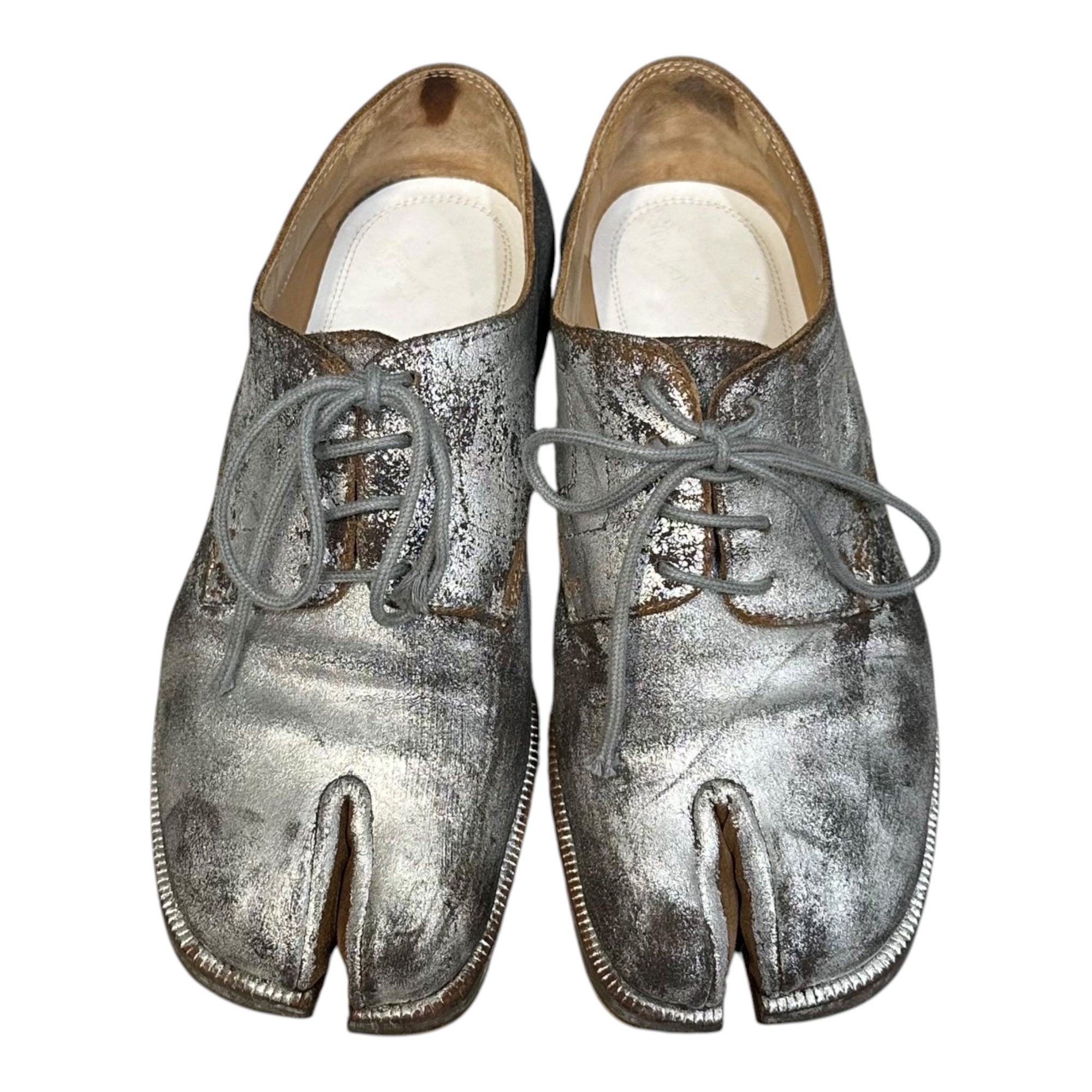 MAISON MARGIELA(メゾンマルジェラ) 2020AW TABI Derbys - Silver Bianchetto 足袋 ダービー シューズ ペンキ加工 S34WQ0021 36 シルバー 革靴 レースアップ