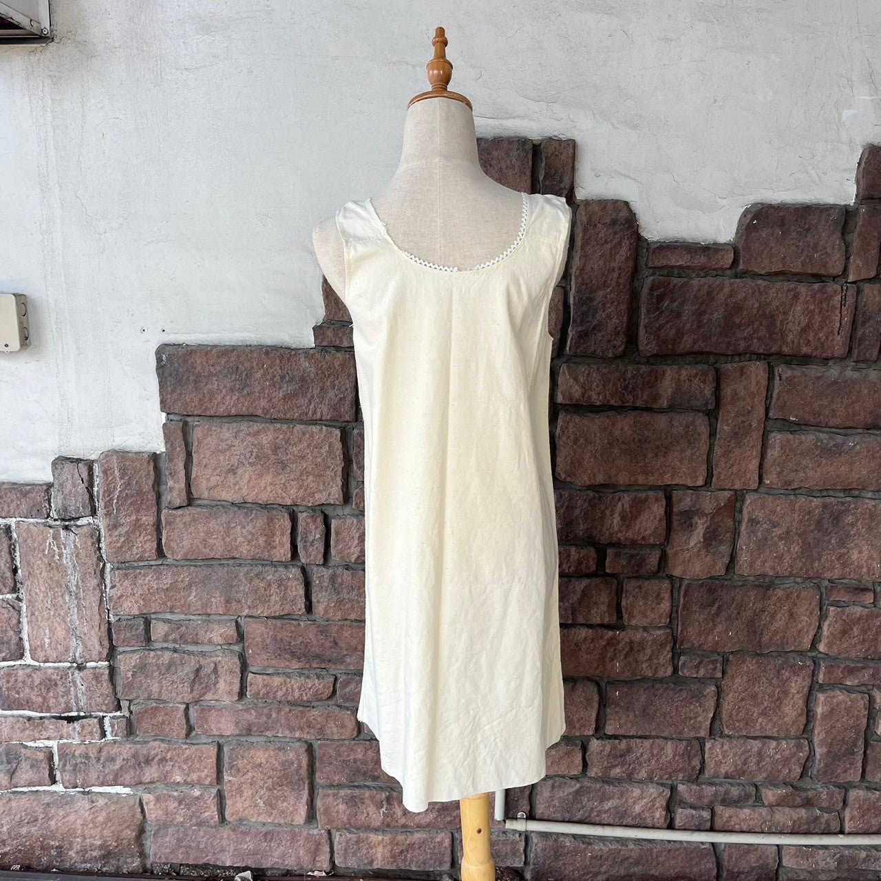 Euro Vintage(ヨーロッパヴィンテージ) Drawing_10'~20's french cotton camisole dress/フレンチコットンキャミソールワンピース 表記なし(Mサイズ程度) ベージュ