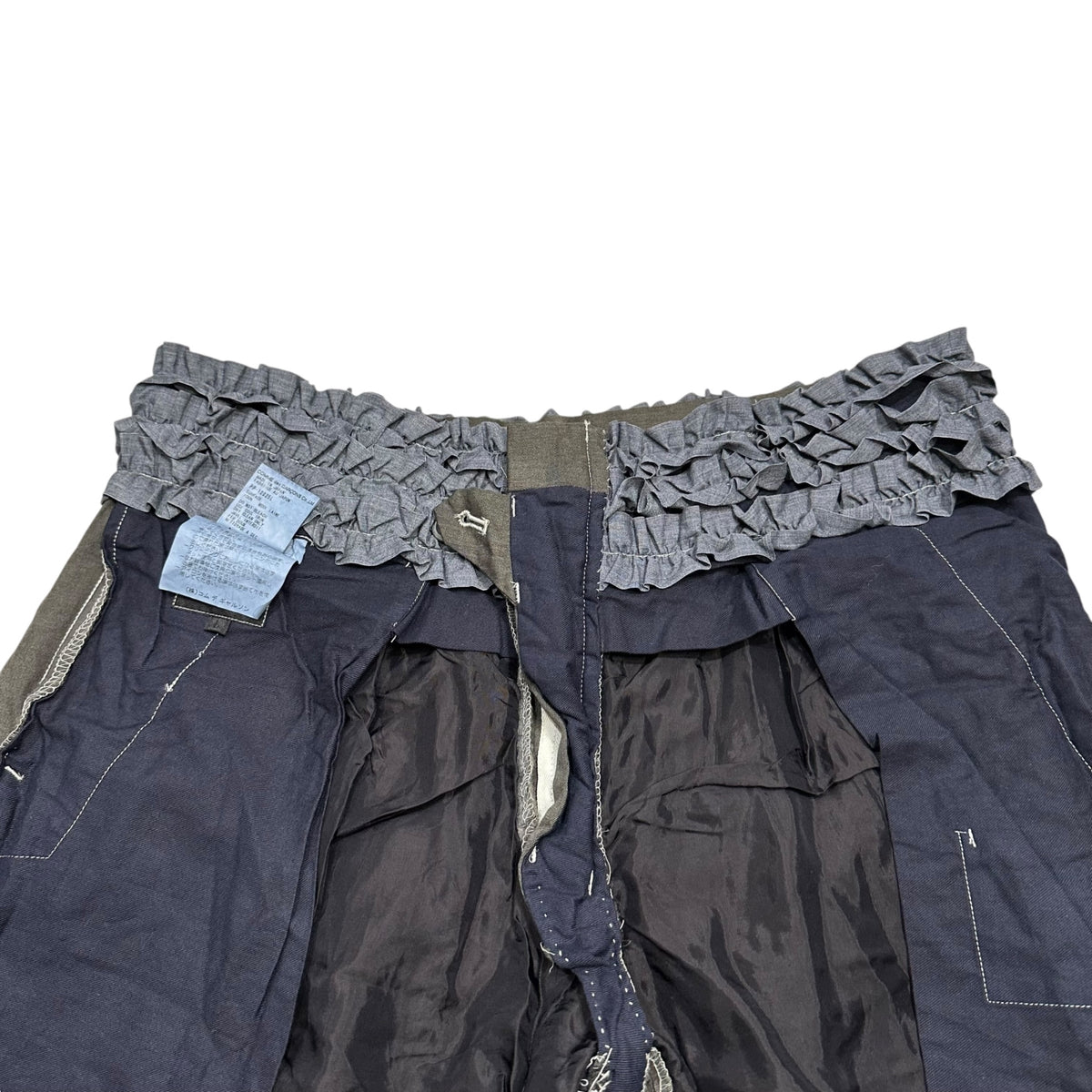 COMME des GARCONS HOMME PLUS(コムデギャルソンオムプリュス) 1999SS Garment-Dyed Back-Ruffle Slacks 製品 染め 裏 フリル スラックス PP-10025L L グレー×ネイビー AD1998 90s アーカイブ フリル期 シークレットトレジャー