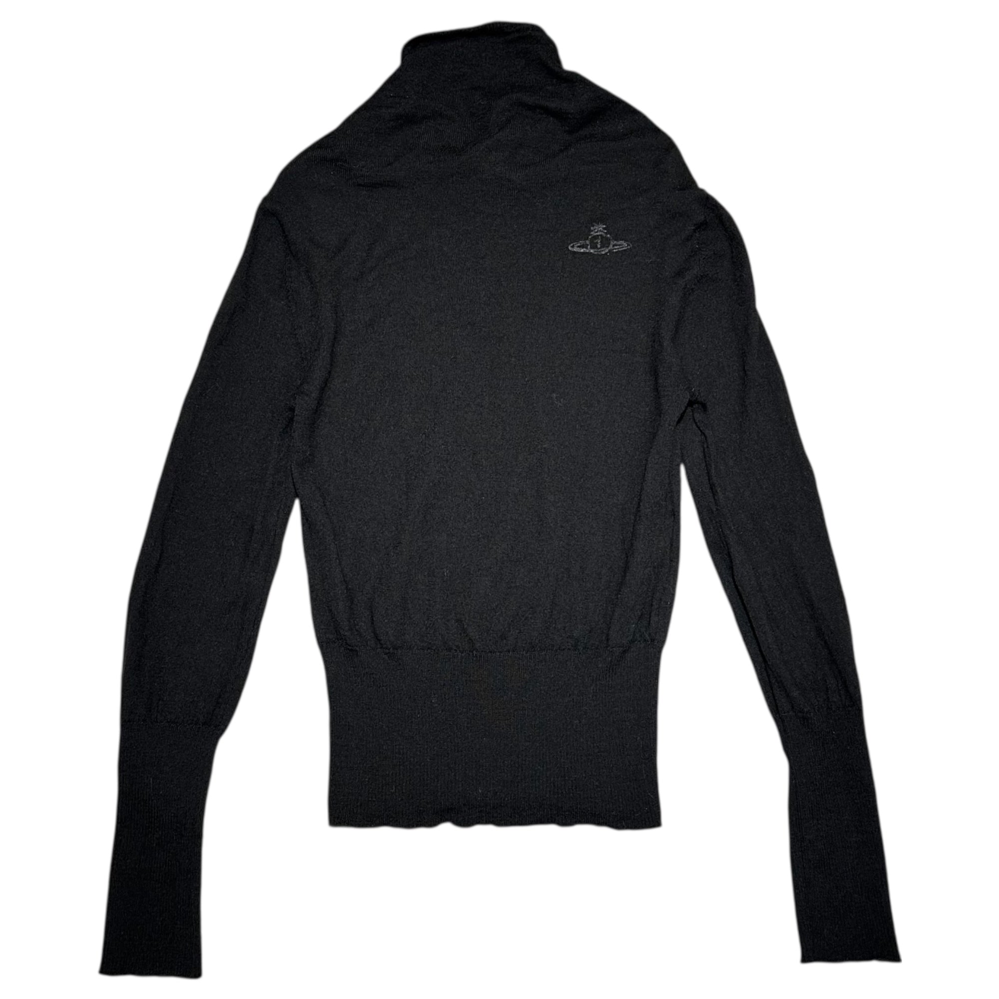 Vivienne Westwood(ヴィヴィアンウエストウッド) Orb Logo Print Wool Distorted Knit オーブ ロゴ プリント ウール 変形 ニット 12-04-192010 UNISEX SM ブラック ロング リブ