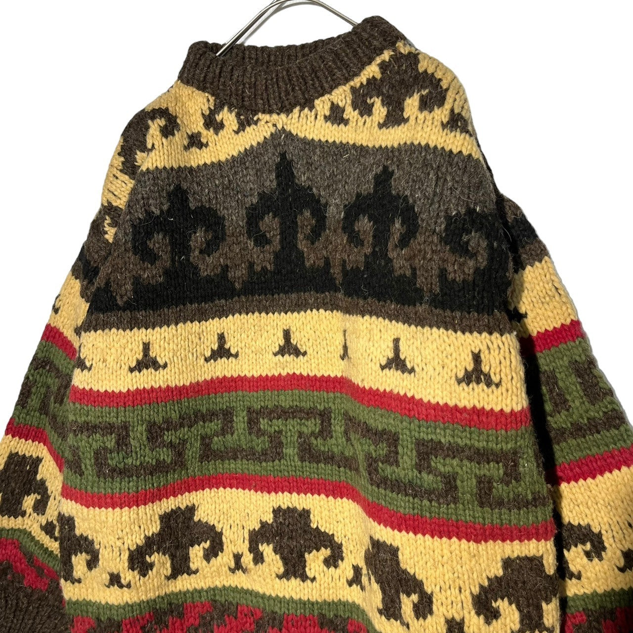 INDIGENOUS DESIGNS(インディアンデザインズ) Ecuador made Indian low gauge knit エクアドル製 インディアン ローゲージ ニット L ブラウン×ベージュ 環境保護 サスティナブル オーガニック