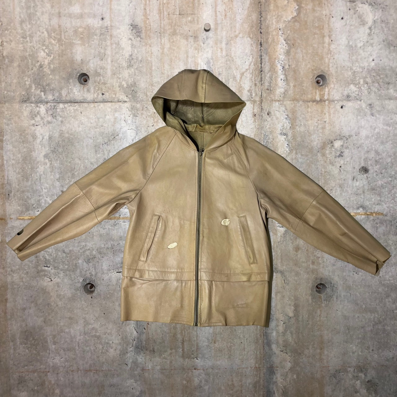 COMME des GARCONS HOMME(コムデギャルソンオム)  98AW distressed lamb leather parka/ダメージ加工ラムレザーパーカー/フーディ/田中啓一/ヴィンテージ/90年代 IJ-040730 SIZE M ベージュ AD1998 田中オム