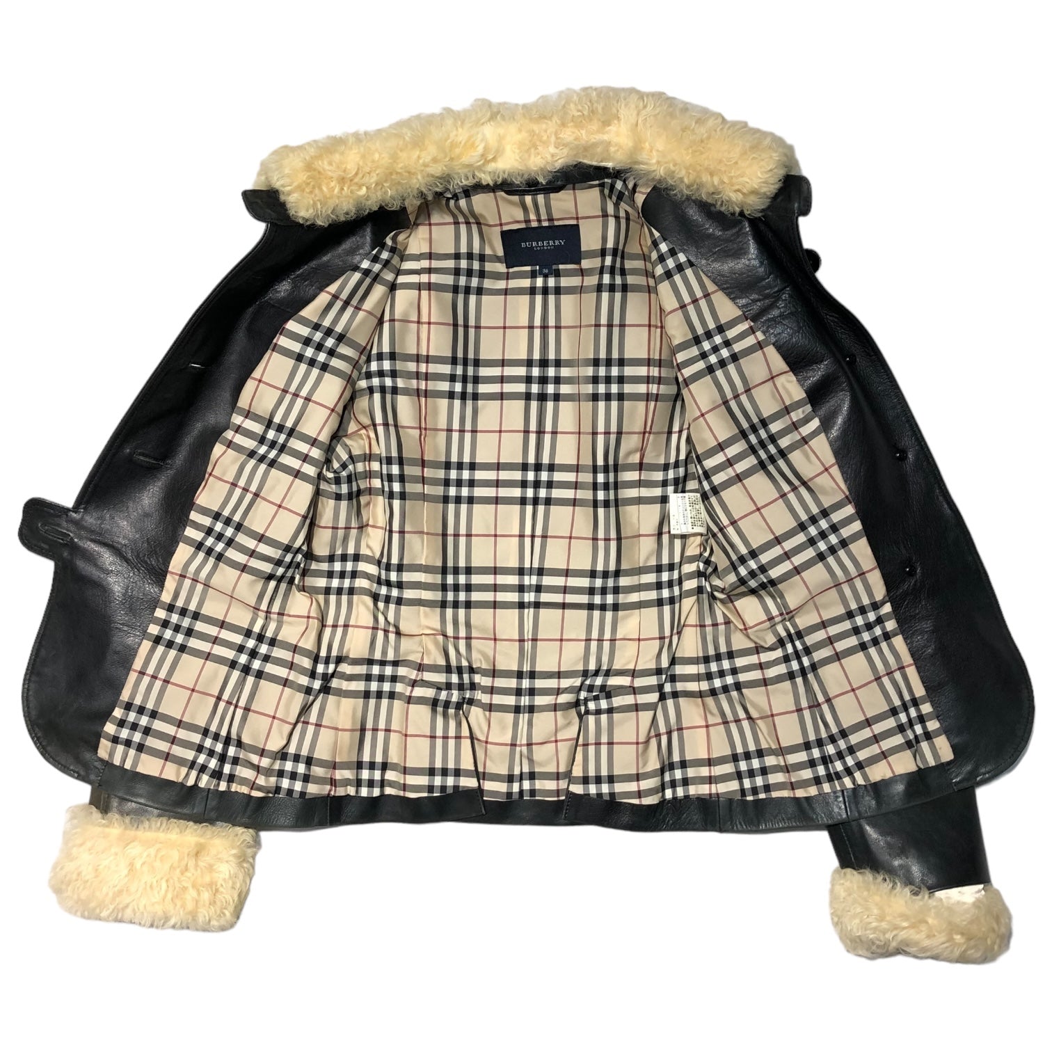 BURBERRY LONDON(バーバリーロンドン) ノヴァチェック ライニング ムートンファー レザー ジャケット FC061-788-09  38(M程度) ブラック