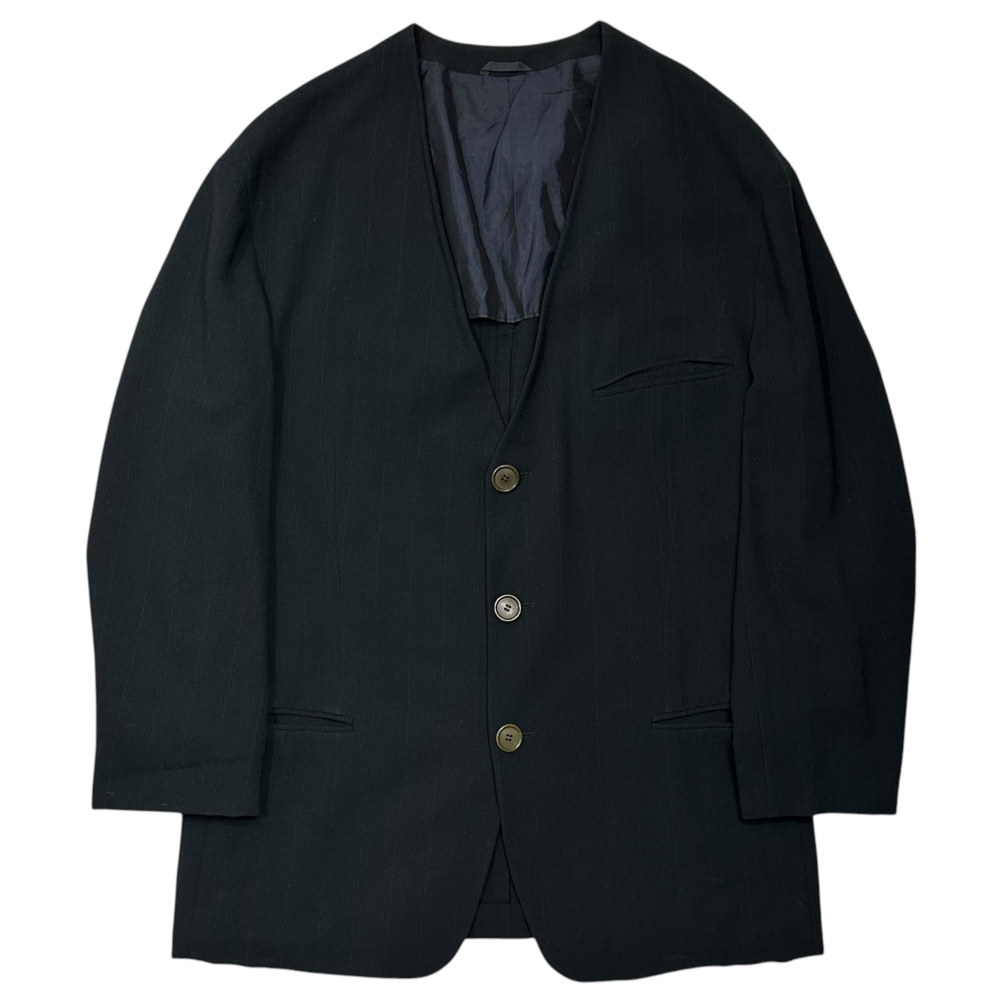 GIORGIO ARMANI(ジョルジオアルマーニ) 80's No-collar tailored jacket 80年代 ノーカラー テーラード ジャケット 48 ダークネイビー 80年代ヴィンテージ 稀少アイテム
