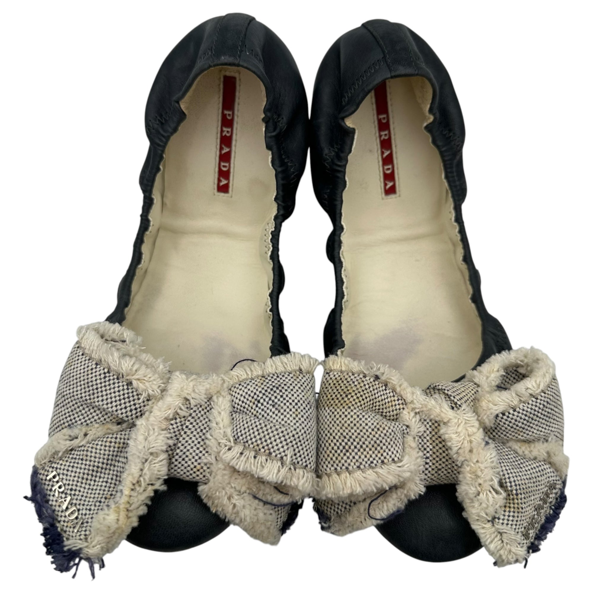 PRADA SPORT(プラダスポーツ) Leather Bow Ballet Flats リボン レザー バレーシューズ 37 1/2(24.0cm程度) ネイビー