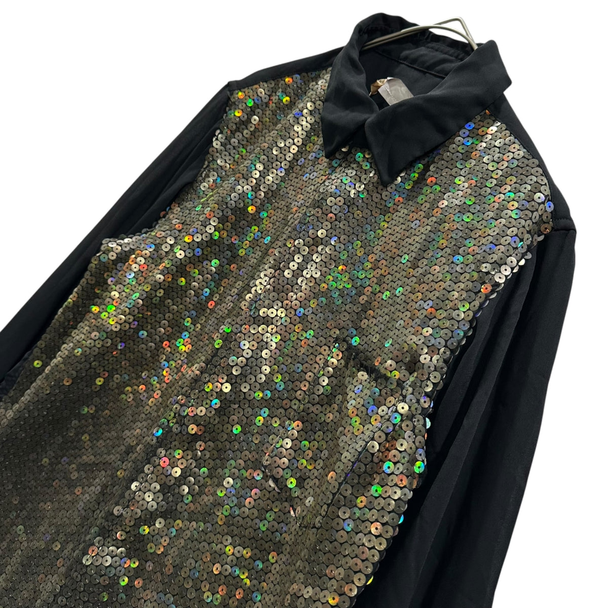 COMME des GARCONS(コムデギャルソン) 2007AW Front-Embellished Sequin L/S Blouse フロント スパンコール 装飾 長袖 ブラウス GT-B024 S ブラック×ゴールド AD2007 00s アーカイブ