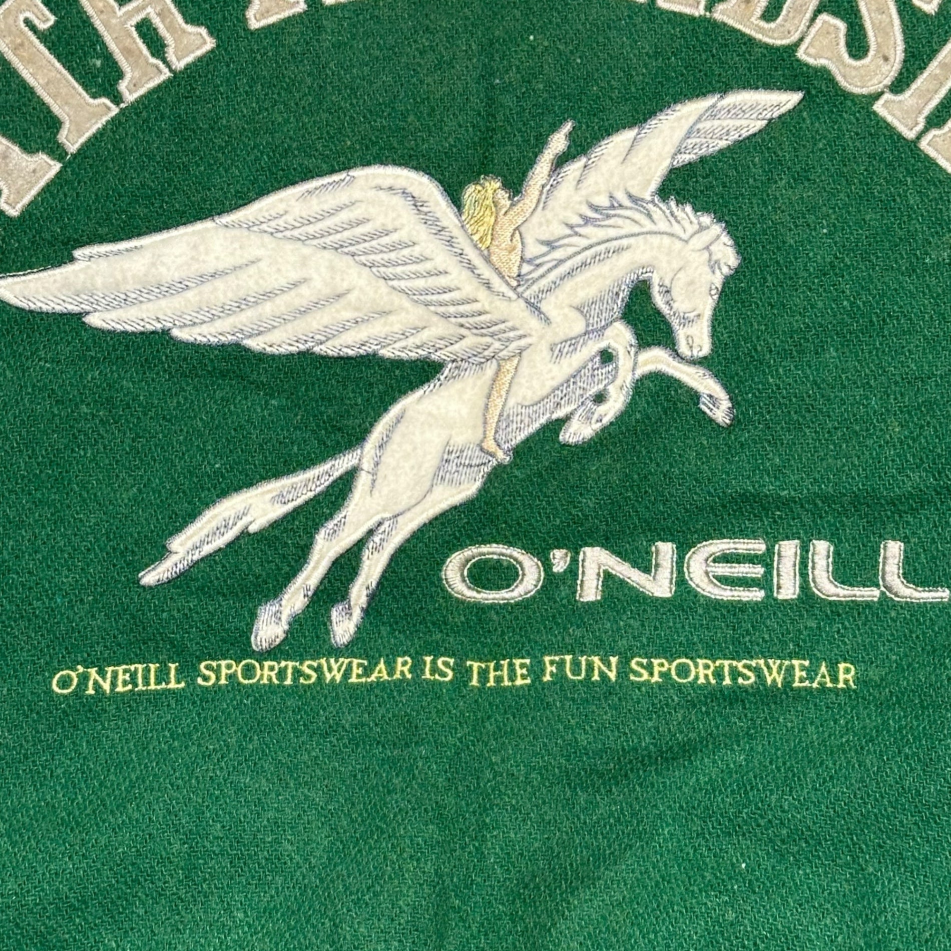 O'NEILL(オニール) Old Sleeve Leather Pegasus Patch Stadium Jacket オールド 袖レザー ペガサス ワッペン スタジャン M グリーン