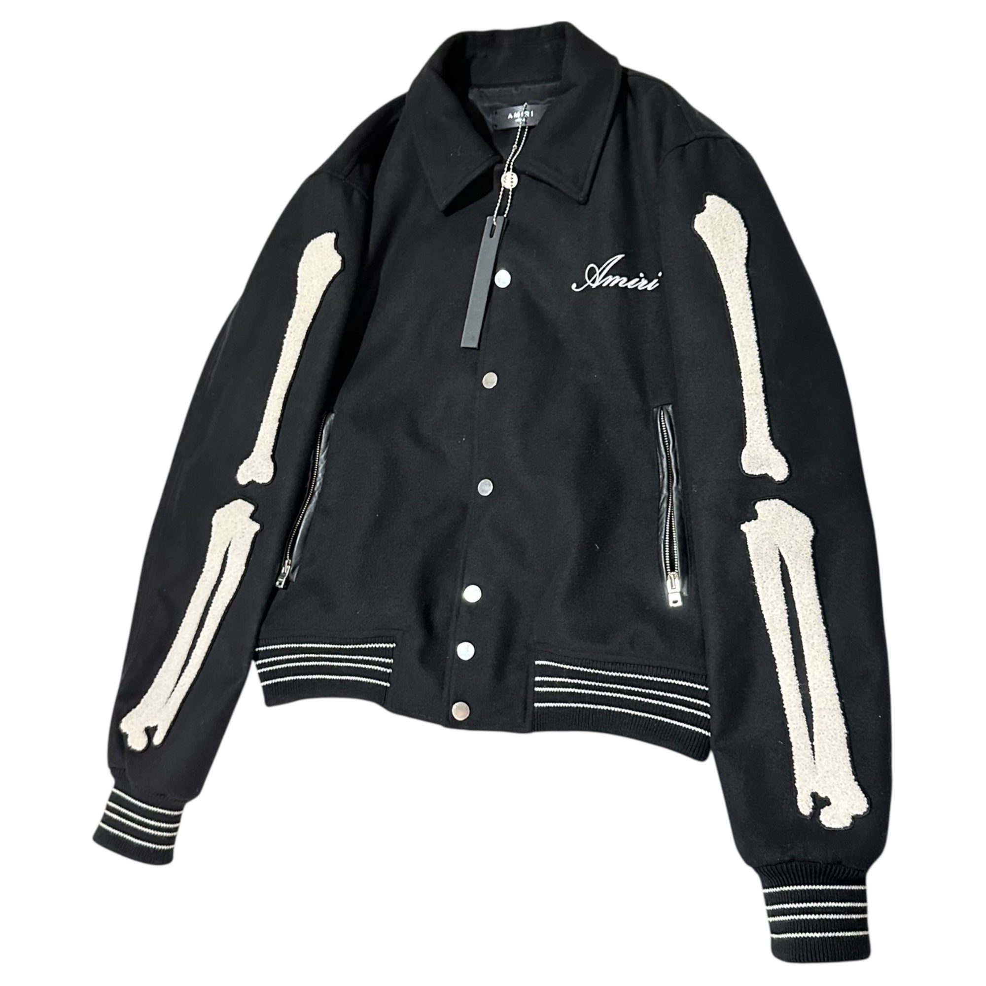 AMIRI(アミリ) Bones Teddy Jacket ボーンズ テディ ジャケット WOMO4364WO 50 ブラック ボンバー バーシティ ウール ブルゾン