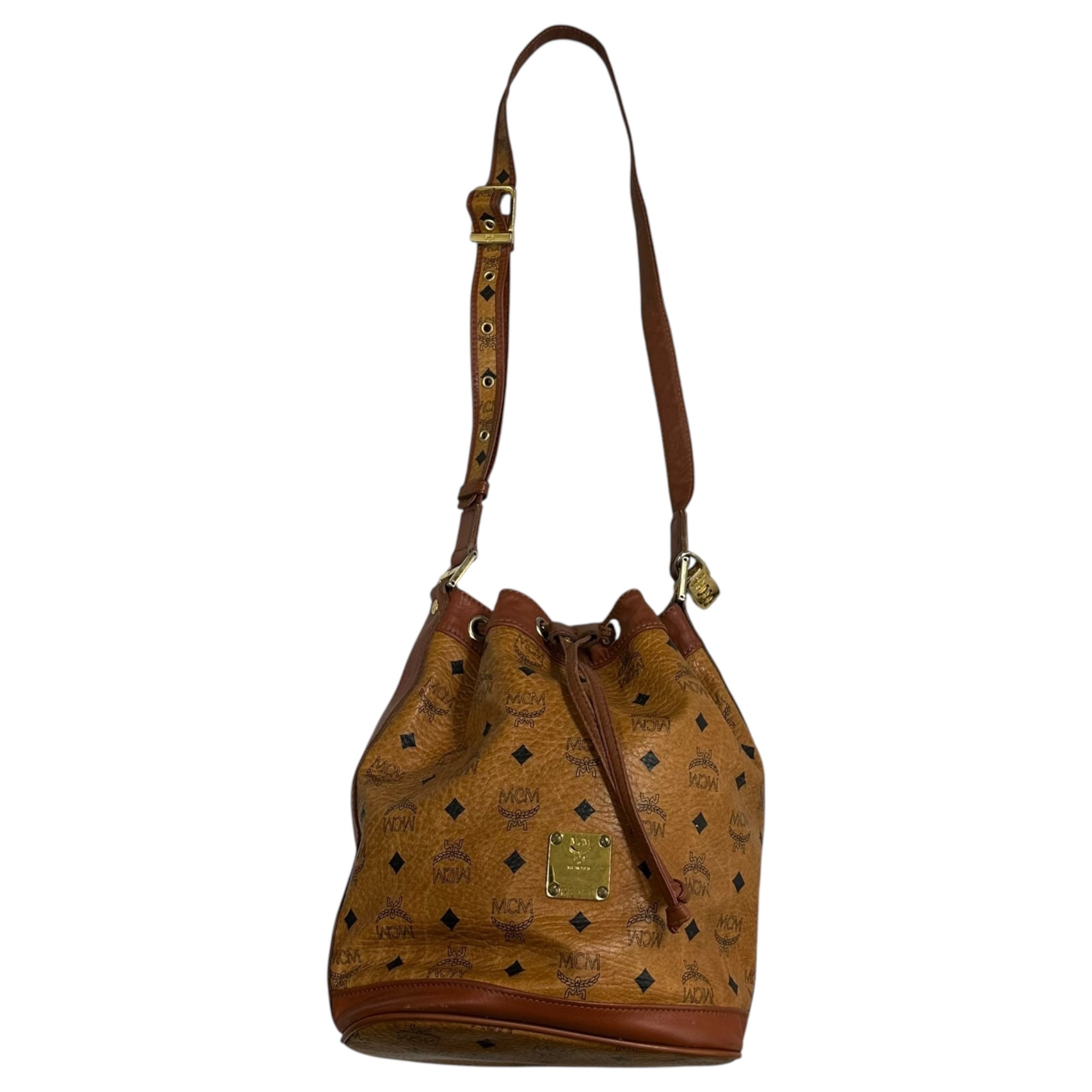 MCM(エムシーエム) Logo drawstring shoulder bag ロゴ 巾着 ショルダー バッグ ブラウン ririジップ