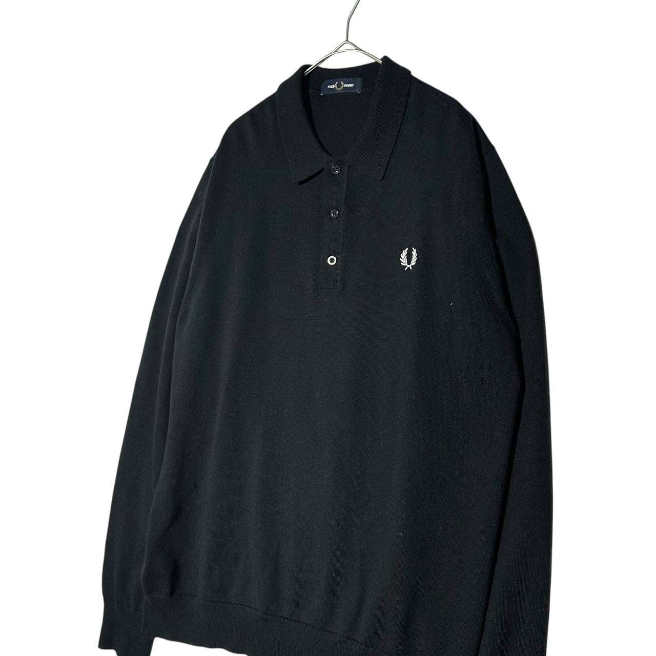FRED PERRY(フレッドペリー) L/S Polo Knit ロゴ 長袖 ポロ ニット シャツ K4535 L ブラック