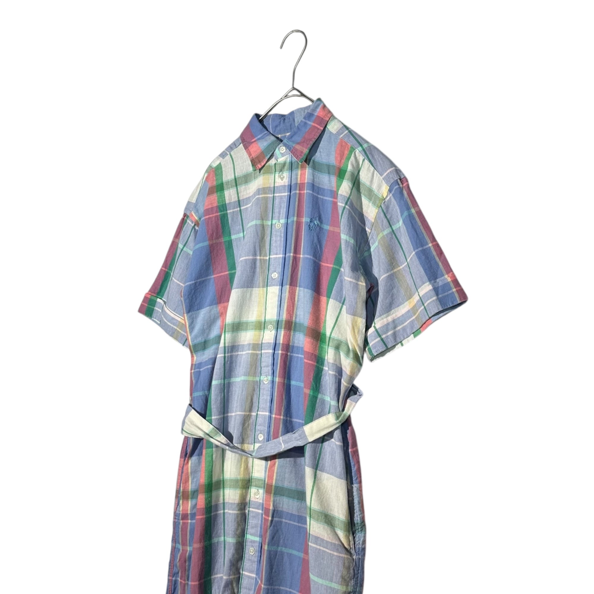 POLO RALPH LAUREN(ポロラルフローレン) Belted Check Short Sleeve Shirt Dress ベルテッド チェック 半袖 シャツ ワンピース 0(XS程度) ブルー×ピンク