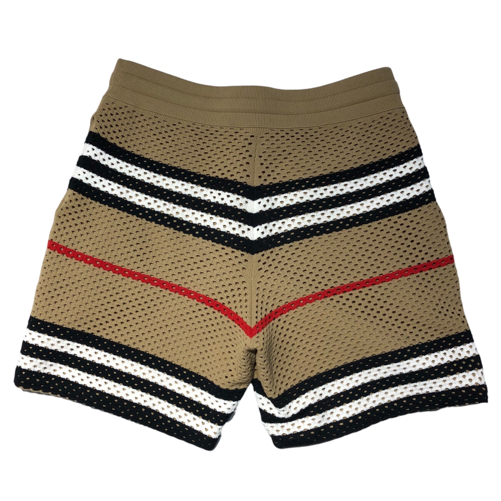 BURBERRY(バーバリー) Icon Stripe Pointelle Knit Shorts アイコンストライプ ニット ショーツ  8050270/72C M ベージュ×ホワイト×ブラック×レッド